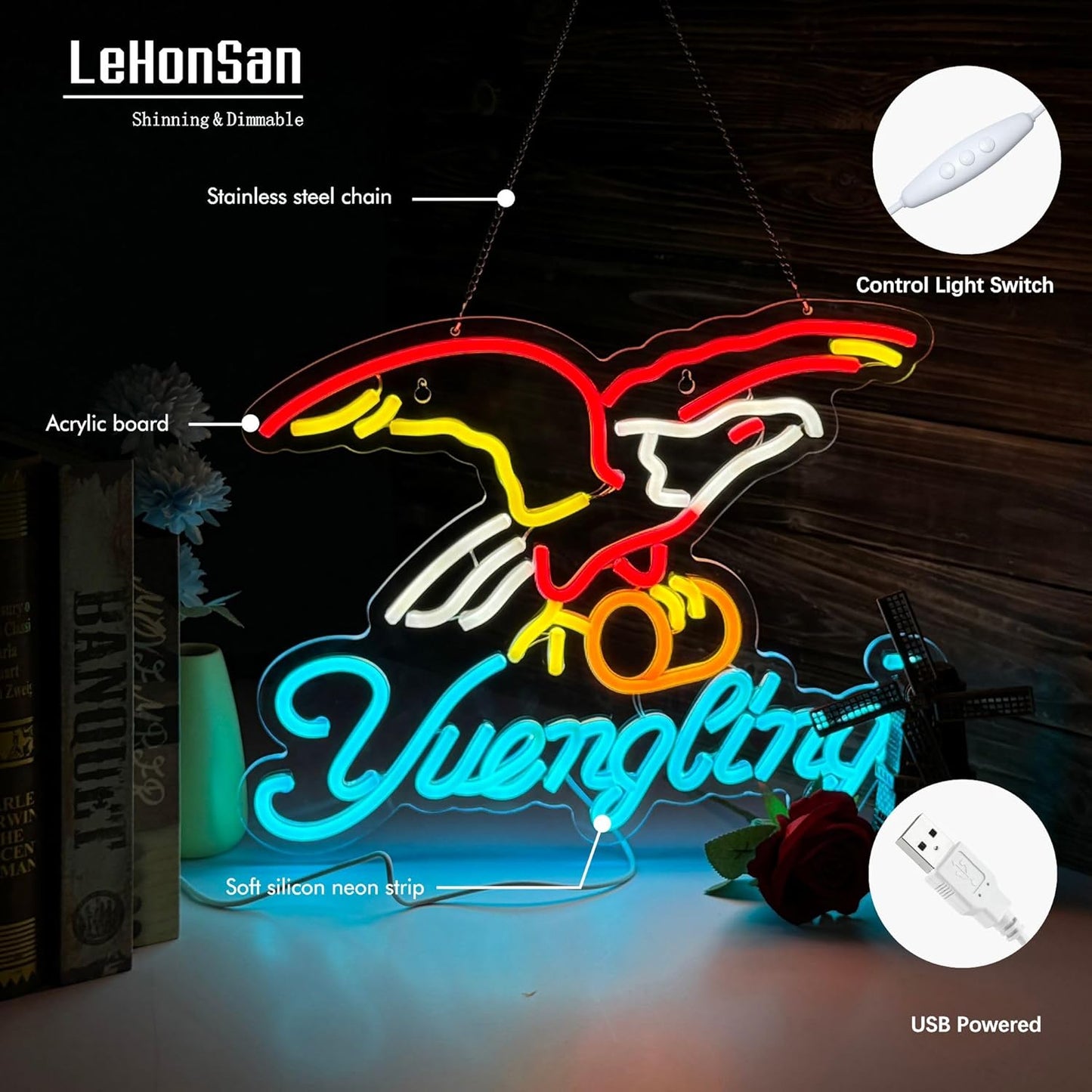 Eagle Neon Sign for Wall Decor,Yuenglin Beer Dimmable Light Up Bar Signs for Man Cave Room Decor Bar Shop Pub Bistro Party Hotel Game Room Decor Gifts, USB Powered