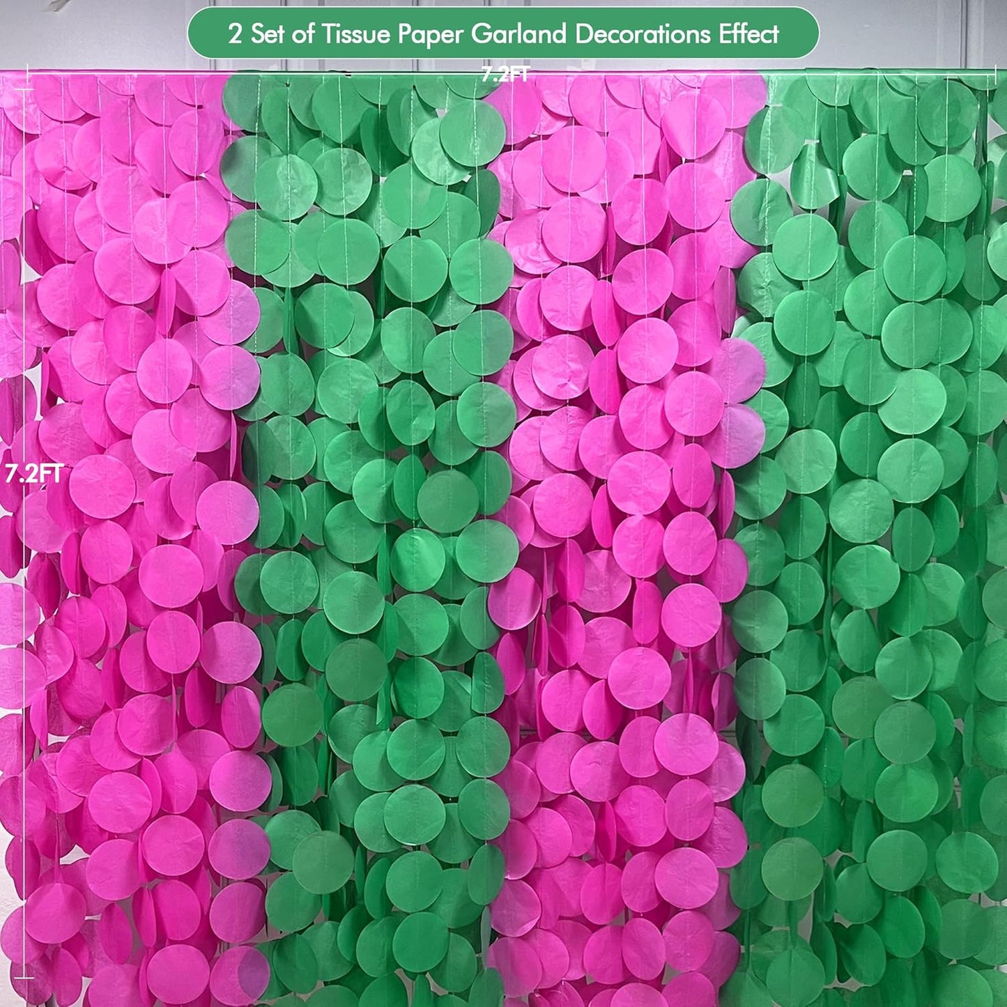 205 Ft Hot Pink and Green Party Decorations Circle Dot Backdrop Garland Tissue Paper Polka Dots Hanging Streamer for Witches Theme Birthday Baby Shower Bachelorette Wedding Engagement Party Supplies