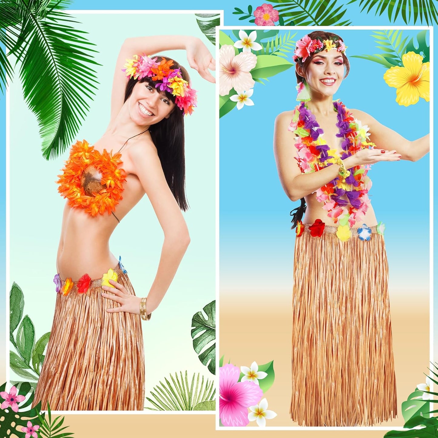 Luau Party Decorations, 1PCS Hawaiian Table Skirt Party Decorations, Luau Flower 108 X 29.5" Grass Table Skirts Luau Party Favors, Luau Table Skirt for Summer Tropical Hula Parties Decor Accessories