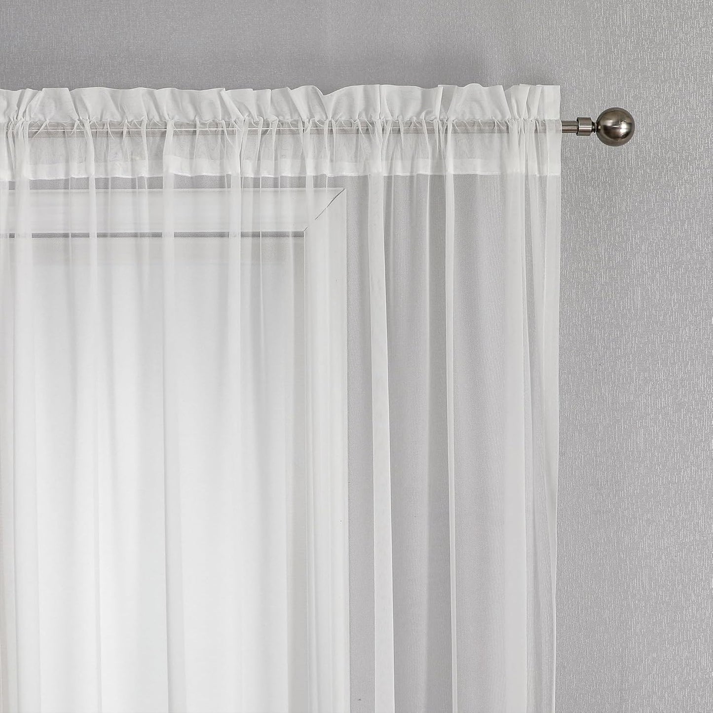 VISIONTEX White Sheer Voile Curtains, Decorative White Embossed Drip Rod Pocket Window Drapes for Home Kitchen, Living Room and Bedroom 54 x 63 Inch, Set of 2 Curtain Panels