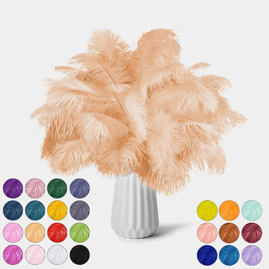 NEWONG 30pcs Champagne Ostrich Feathers Natural Bulk 11-14inch(28-35cm) Vase Craft Wedding Home Party Centerpieces Christmas Day Decoration