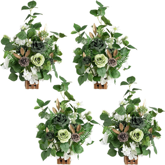 Ling's Moment 17.5" Tall Standing Artificial Flowers Arrangements 4pcs Fall Wedding Aisle Runner Chair Decorations Emerald Gold for Centerpieces Ceremony Reception Rose Floral Party Outdoor