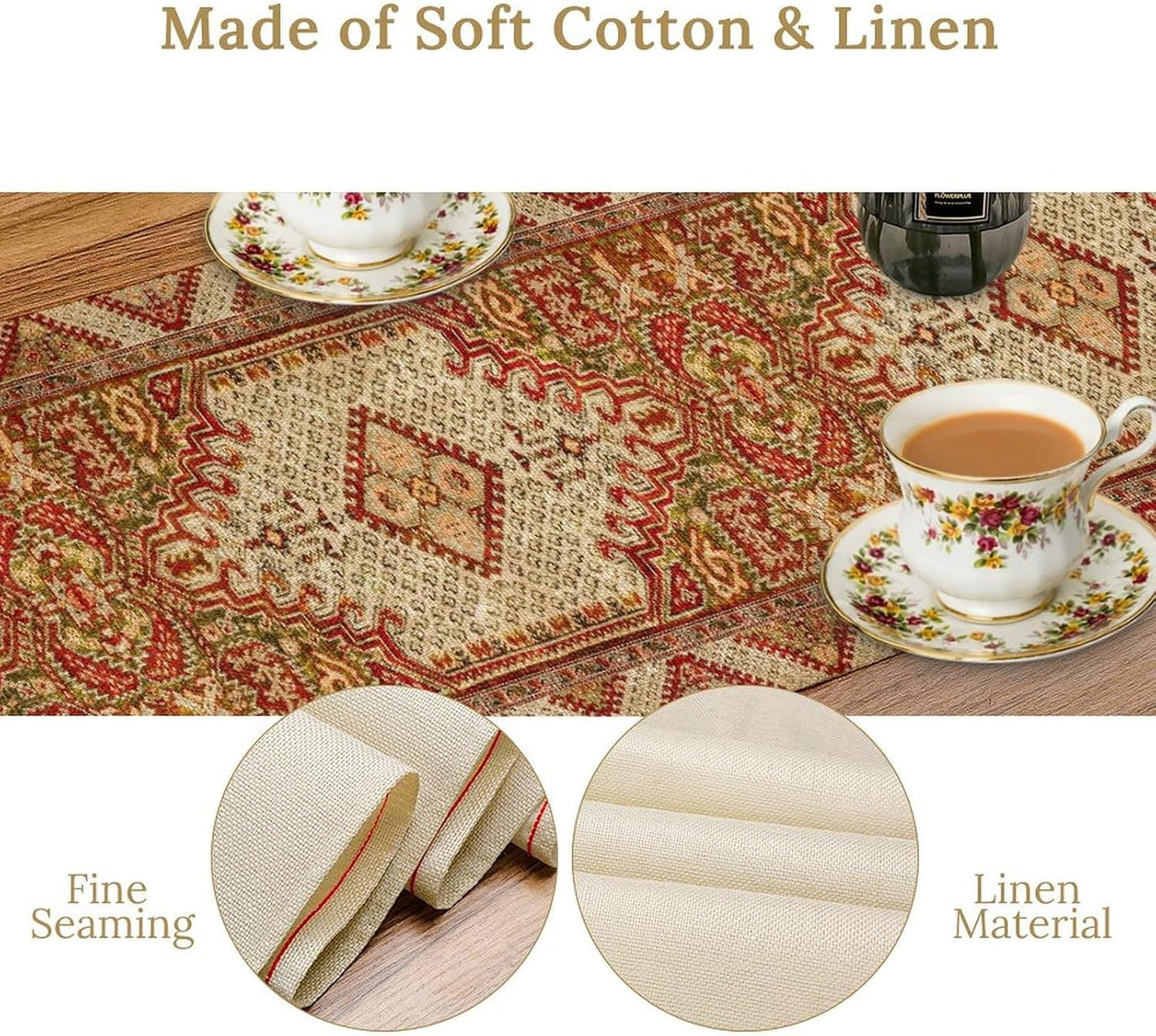 Boho Bohemia Style Orange Table Runner, Country Rustic Farmhouse Magical Abstract Print Pattern for Home Kitchen Table Decor Dining Coffee Room Garden Party Decor 13x90in