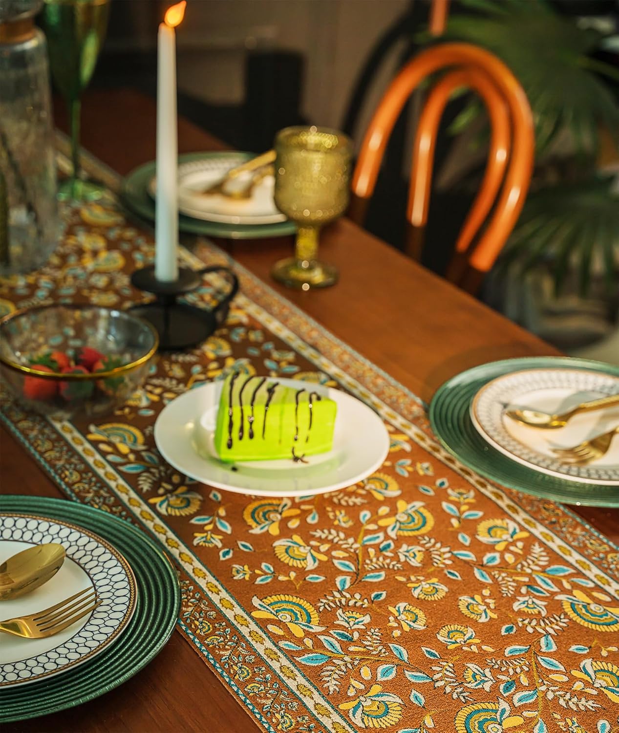 13×72 Inch Table Runner, Retro-Luxury Tassels Series for Kitchen Dining Table Holiday Decoration (Coffee Branch)