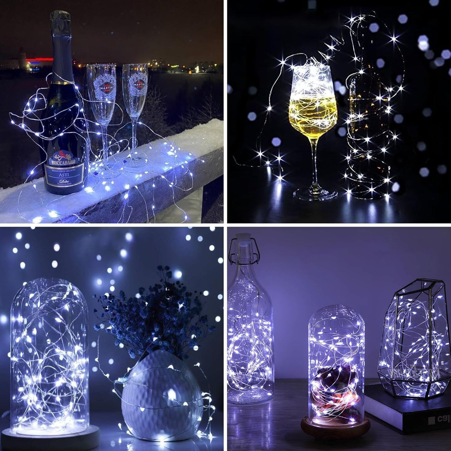 ZGWJ 100 Pack Fairy Lights Battery Operated, 7ft 20 Mini LED Fairy String Lights Silver Wire 4 Modes for DIY, Parties, Wedding, Bedroom, Halloween Christmas Decoration White