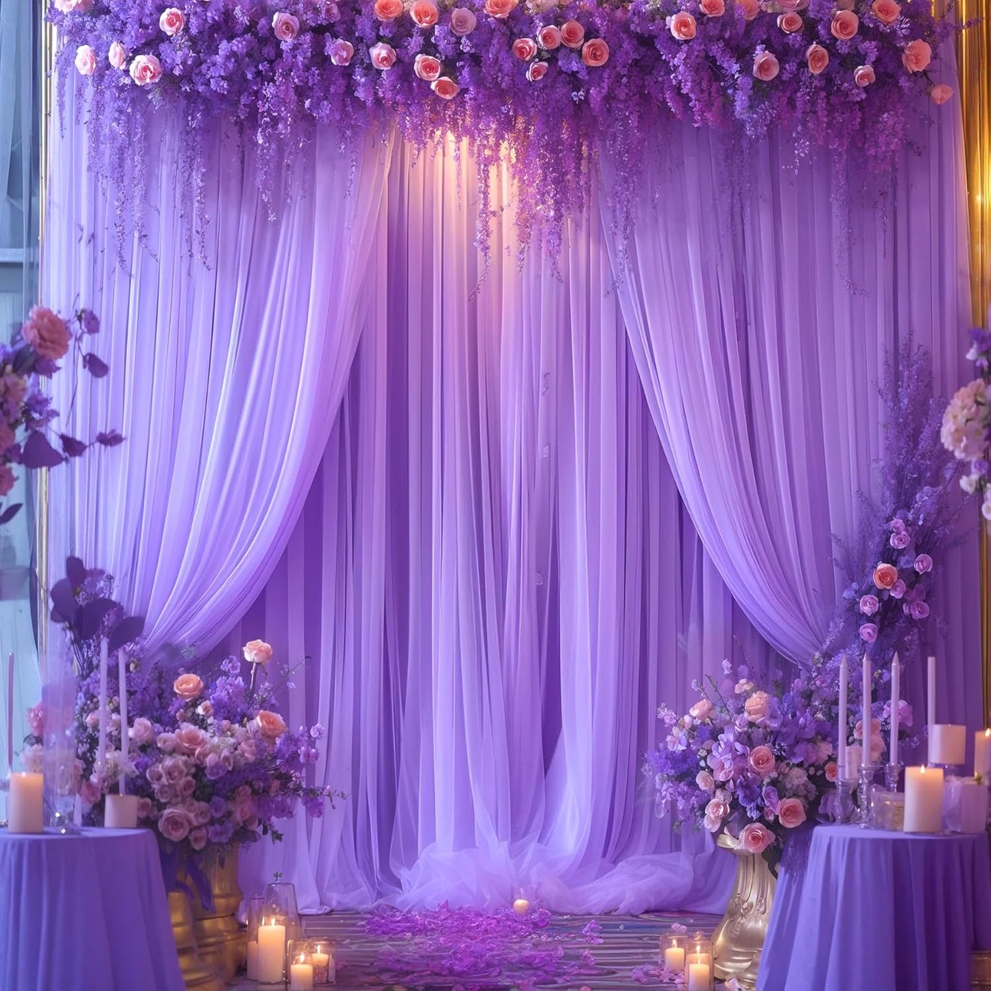 Purple Sheer Backdrop Curtain for Baby Shower Girls Birthday Party 10ft X 10 ft, 2 Panels Purple Tulle Backdrop Curtains Drapes for Wedding Photoshoot Background Decorations