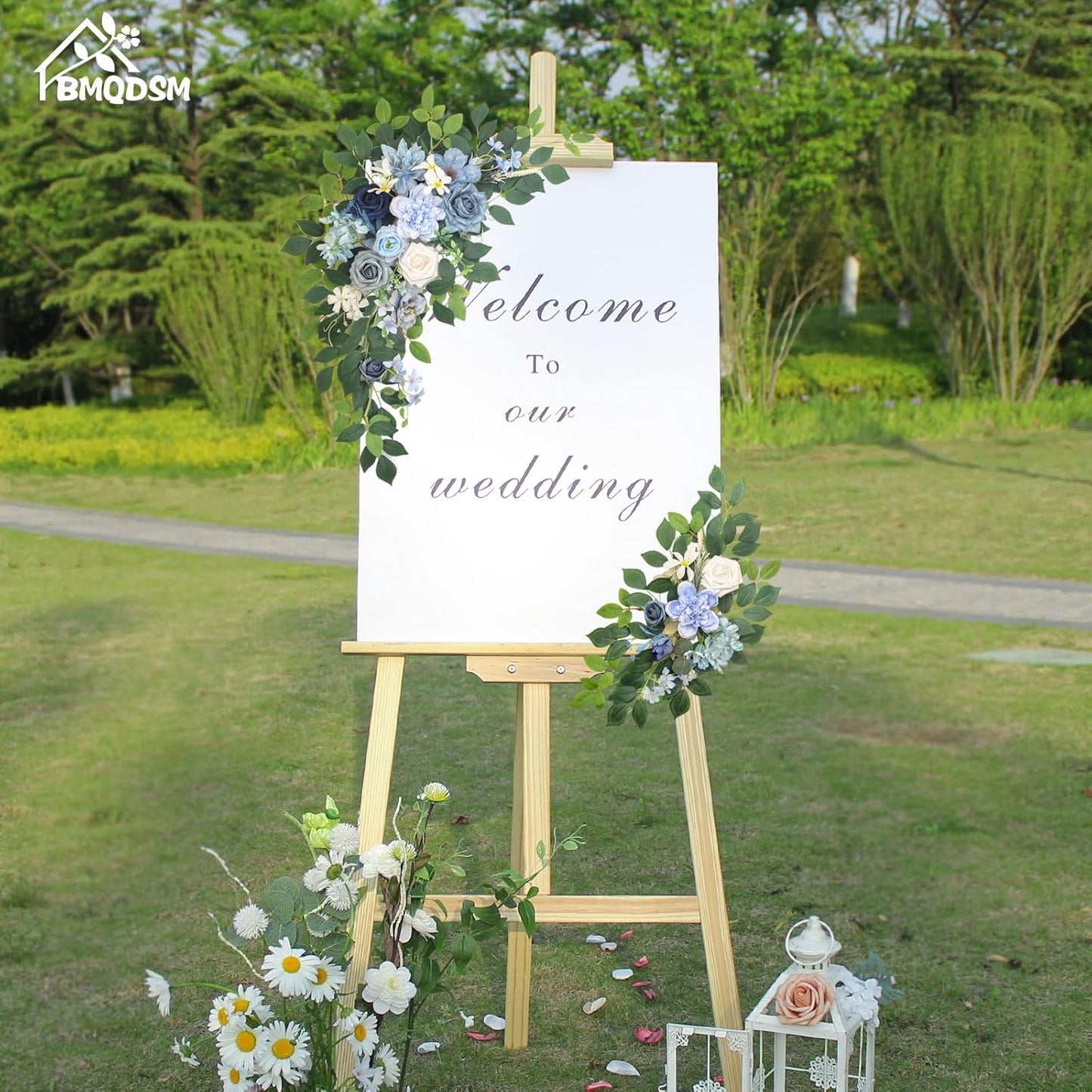 Pack of 2 Artificial Flowers for Backdrop Decoration, Wedding Arch Flowers,Reception Welcome Sign, Eucalyptus Garland, Suited to Aisle Decor and Wedding Arches(Blue)