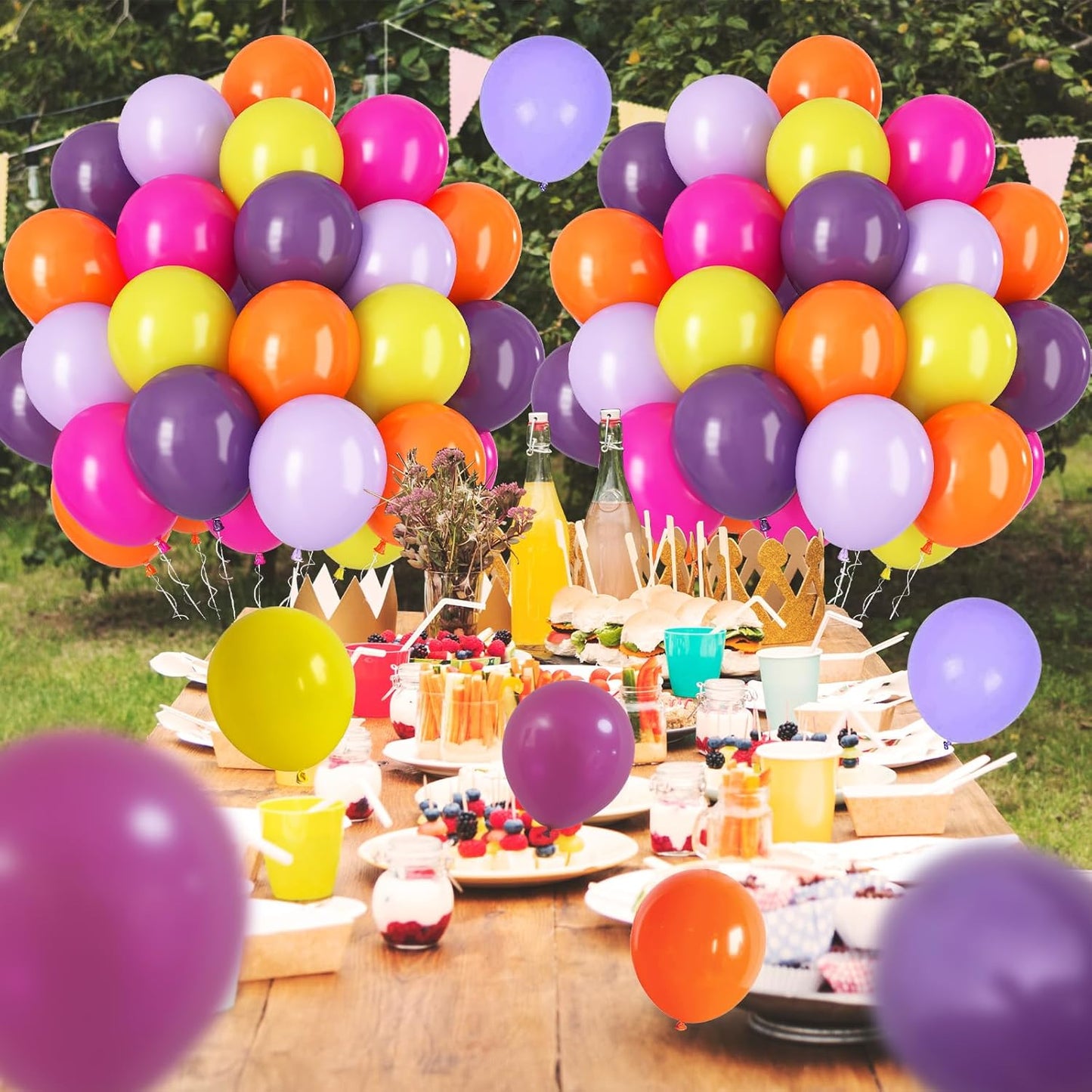 Rainbow Balloon Set, 60Pcs 12 Inch Lavender Macaron Pastel Purple Yellow Orange Neon Fuchsia Hot Pink Colorful Balloons Birthday Decor for Hawaiian Fiesta Princess Party Baby Bridal Shower Decorations