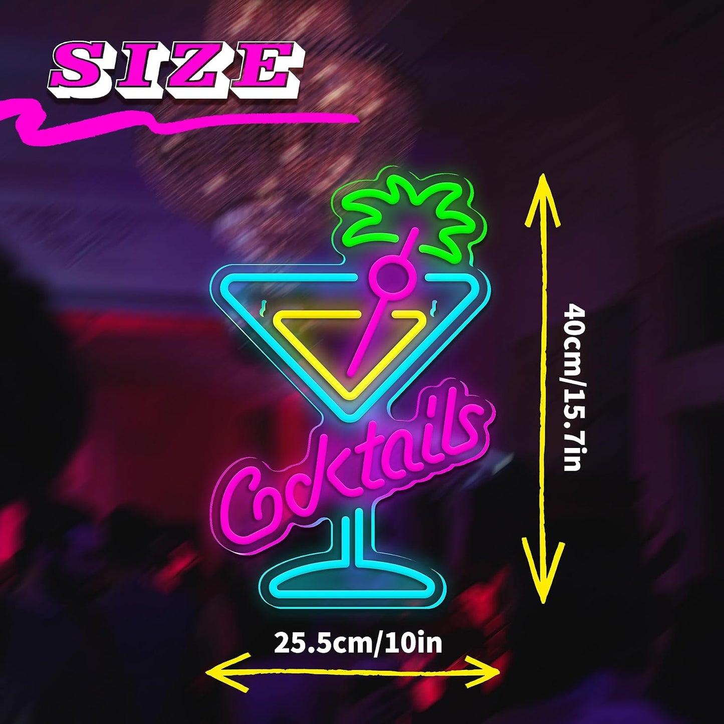 Cocktails Neon Sign Cocktail Glass LED Neon Signs Art Wall Lights for Beer Bar Decor Dimmable USB Powered Martini LED Neon Light for Party, Cocktails Bar, Pub, Night Club, Man Cave Decoration