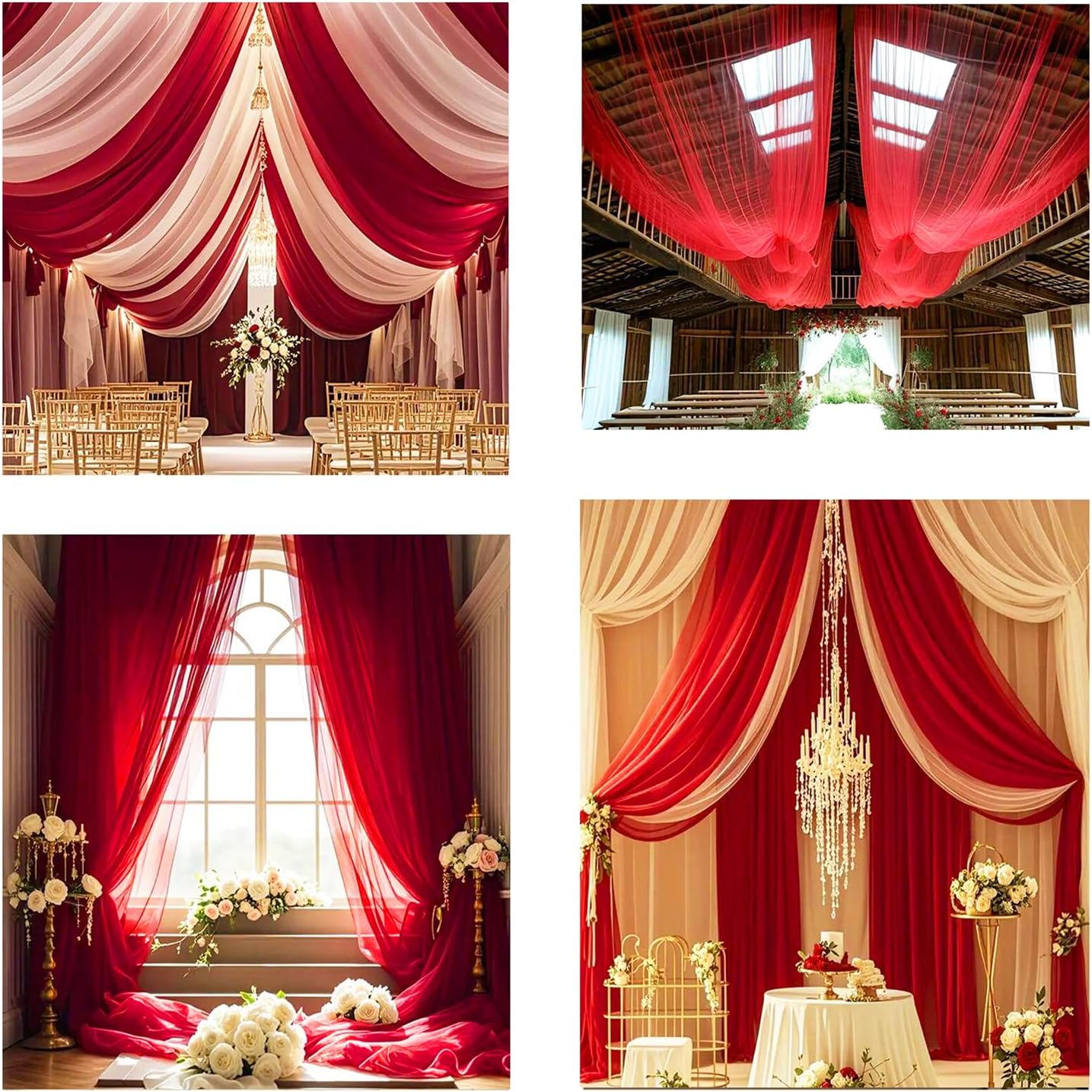DUOBAO Chiffon Ceiling Drapes 20ft Red Wedding Backdrops Sheer Backdrop Curtains for Reception Wedding Ceremony Dark Red Sheer Arch Drapes Fabric Event Party Supplies 6 Panels 5×20ft