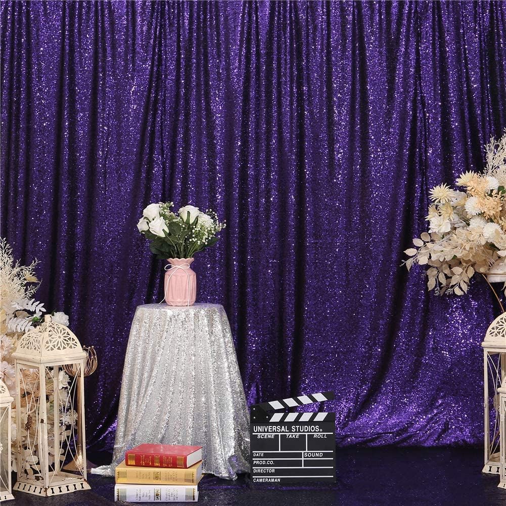 Eternal Beauty Purple Sequin Backdrop, 8x10 Ft Halloween Glitter Background Curtains for Shimmer Photography Party Wedding Birthday Back Drop Decor