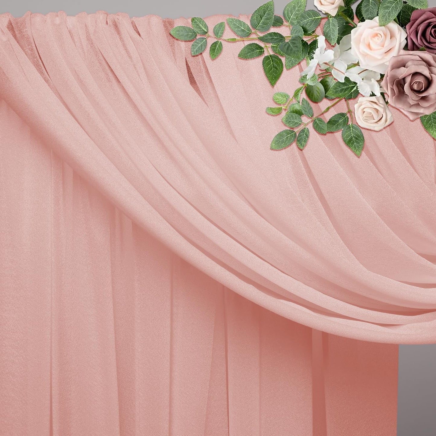 Wedding Arch Draping Fabric 6 Panels 28.7" x 20FT Blush Sheer Chiffon Backdrop Drapes for Wedding Ceremony Birthday Party Bridal Shower Outdoor Decoration