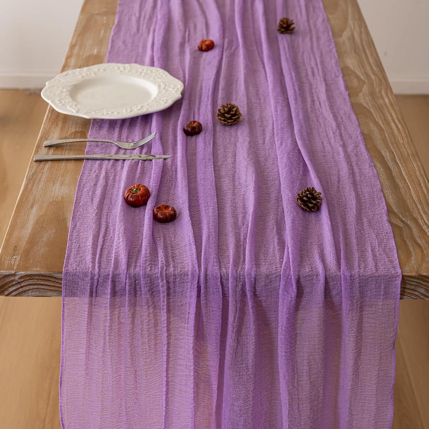 Table Runner Lavender Gauze Rustic Boho Lilac Cheesecloth Grape Table Runner 120 Inch 10 FT for Wedding Baby Bridal Shower Birthday Bridgerton Party Long Sheer Home Decorations