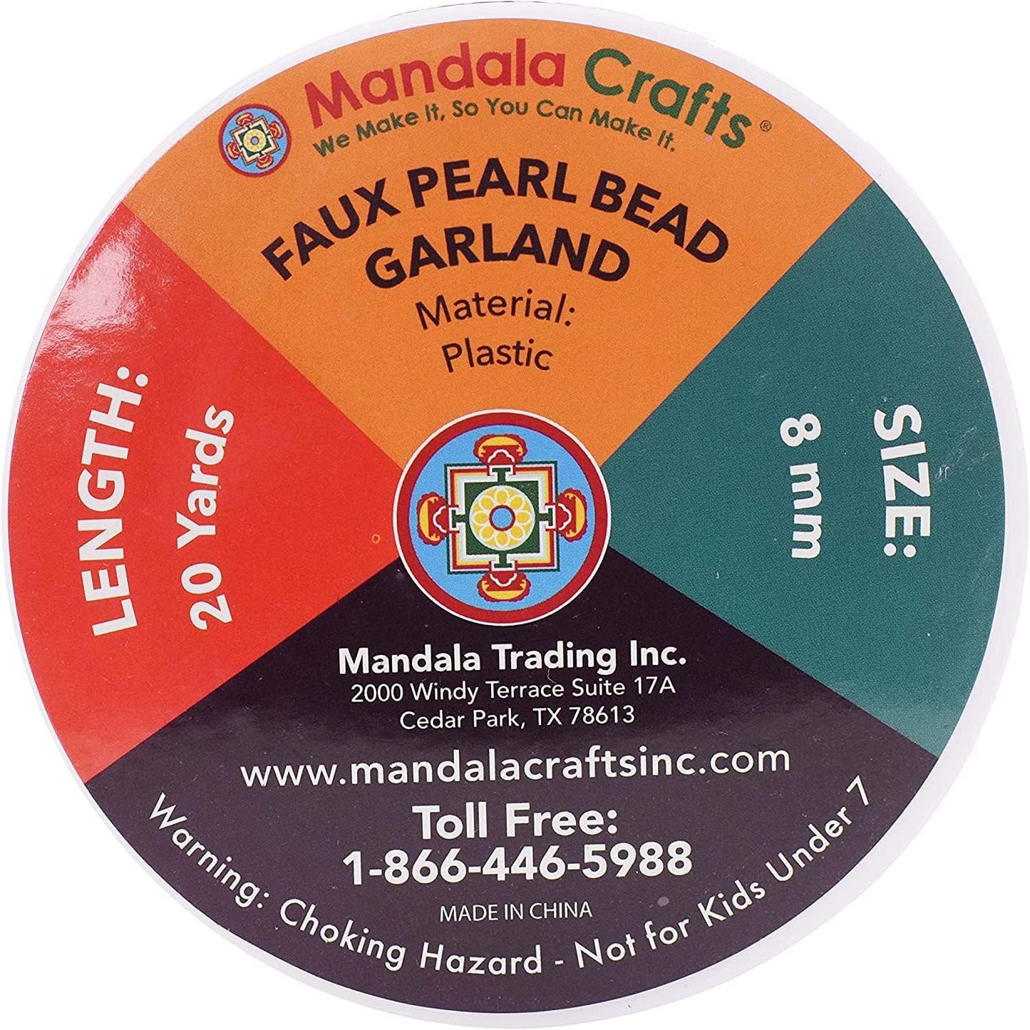 Mandala Crafts 8mm Faux Red Pearl Beads Roll - 20 Yards Strand of Fake Pearls Chain Garlands Spool String for Christmas Tree, Wedding, Party, Vases, DIY Decoration