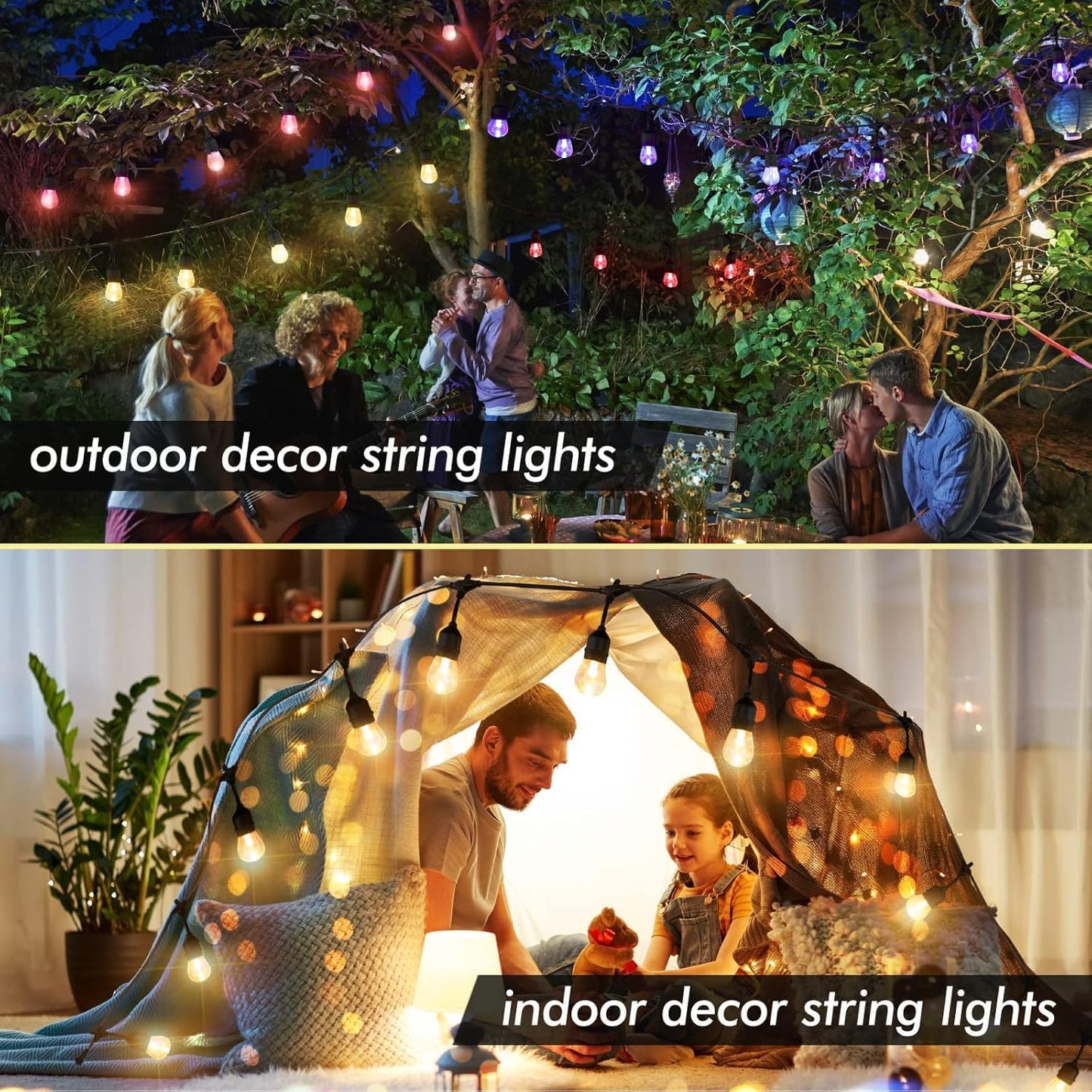48FT Solar Outdoor String Lights, 15 Shatterproof Edison LED Bulbs, Dimmable RGB Color Changing Patio Lights with 8 Modes & Remote, Waterproof Commercial Grade for Garden, Yard, Party