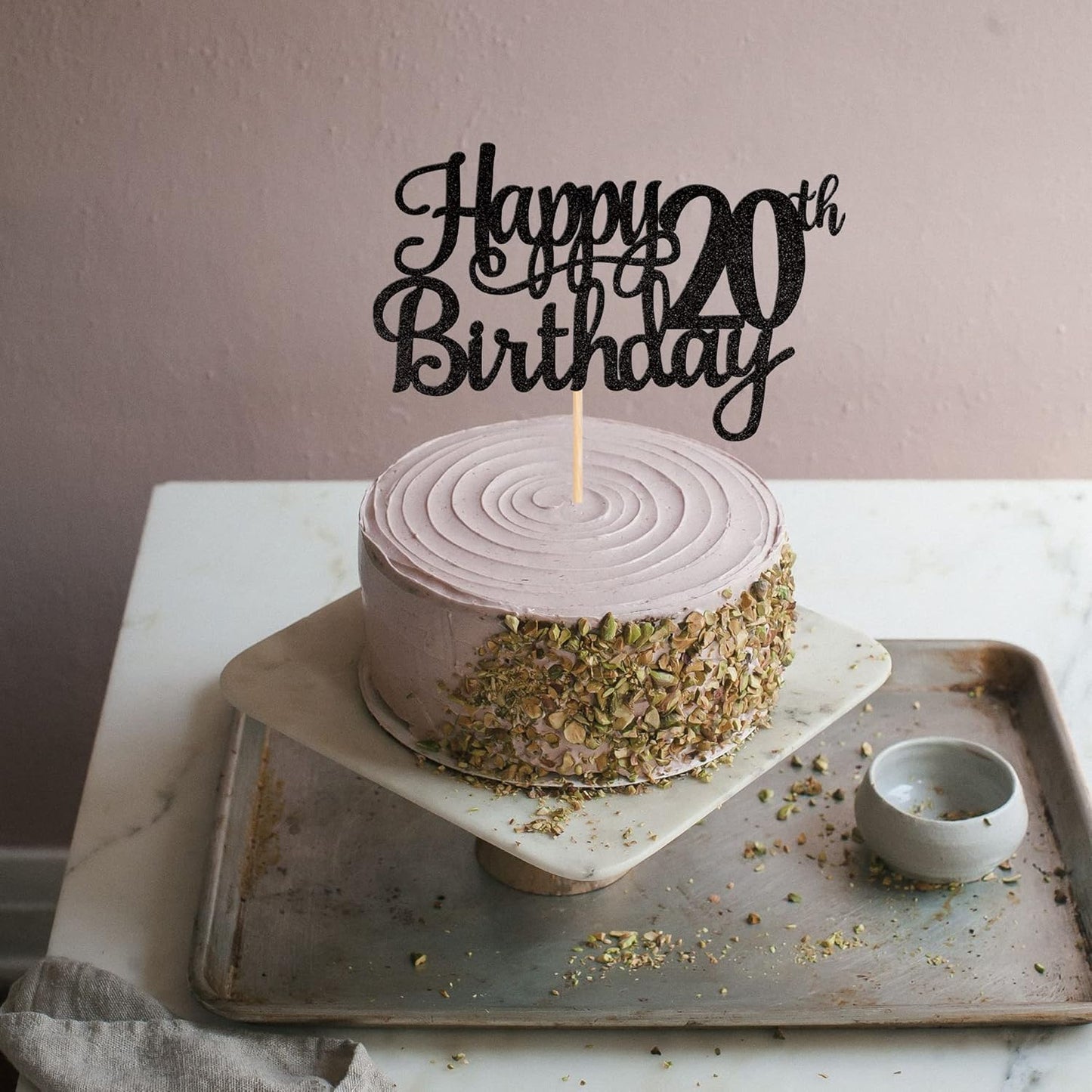 1 PCS Happy 20th Birthday Cake Topper Glitter Cheers to 20 Years Birthday Cake Pick Twenty 20 Fabulous Cake Decoration for Happy 20th Birthday Theme Party Decorations Supplies Black