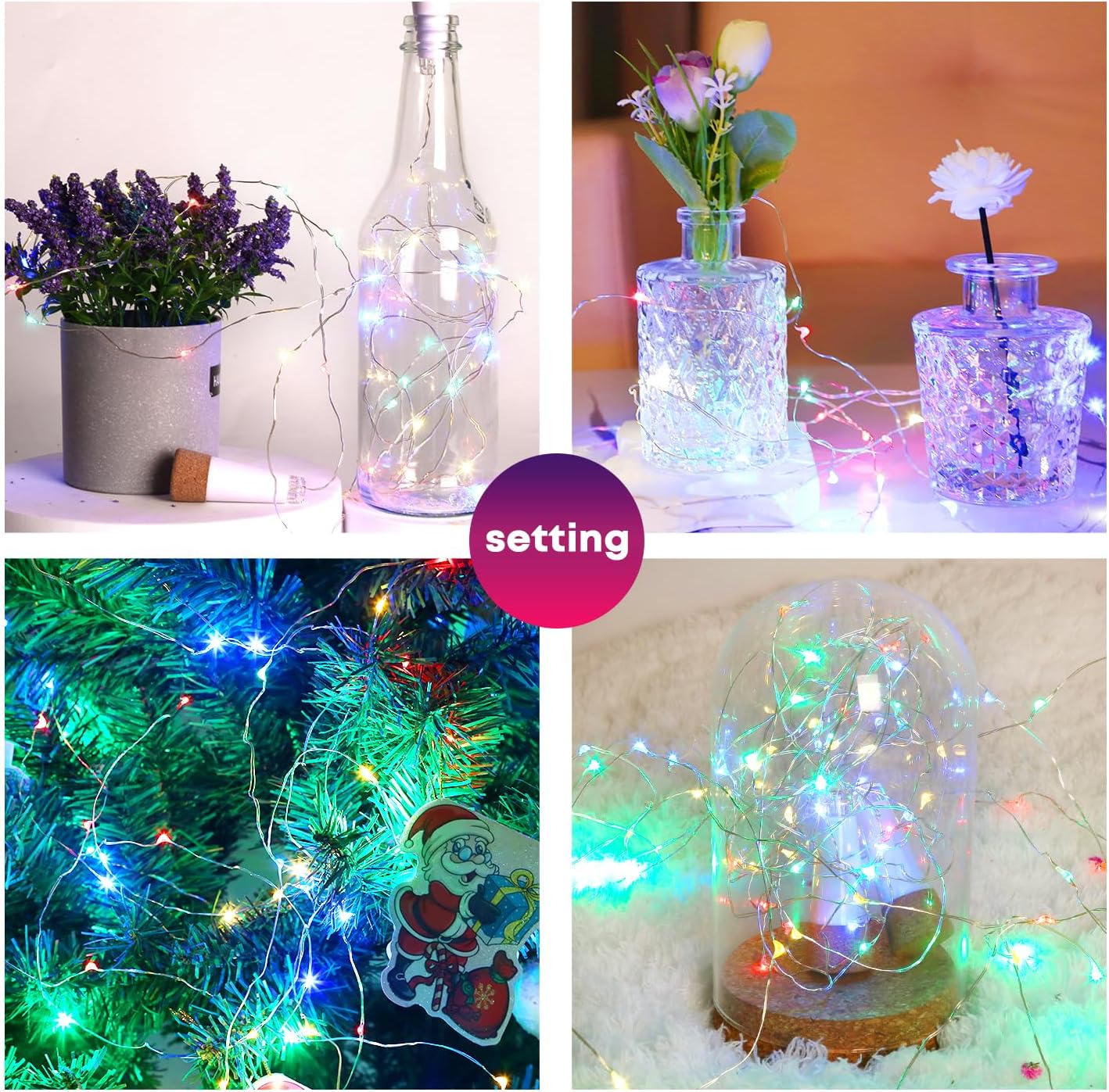 Wine Bottle Lights with Cork Switch for Liquor Bottles 4 Pack Rechargeable Battery Operated 20 Led Bottle Stopper Multi String Fairy Lights Indoor Christmas Wedding Halloween Decorations