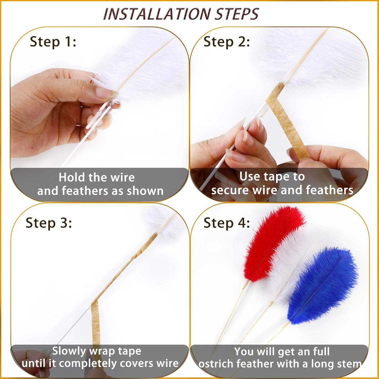 Holmgren Red White and Blue Ostrich Feathers - 20pcs Making Kit 22 Inch 4th of July Decor Ostrich Feathers Bulk for Vase, Floral Arrangement, Wedding Party Centerpieces and Home Decorations