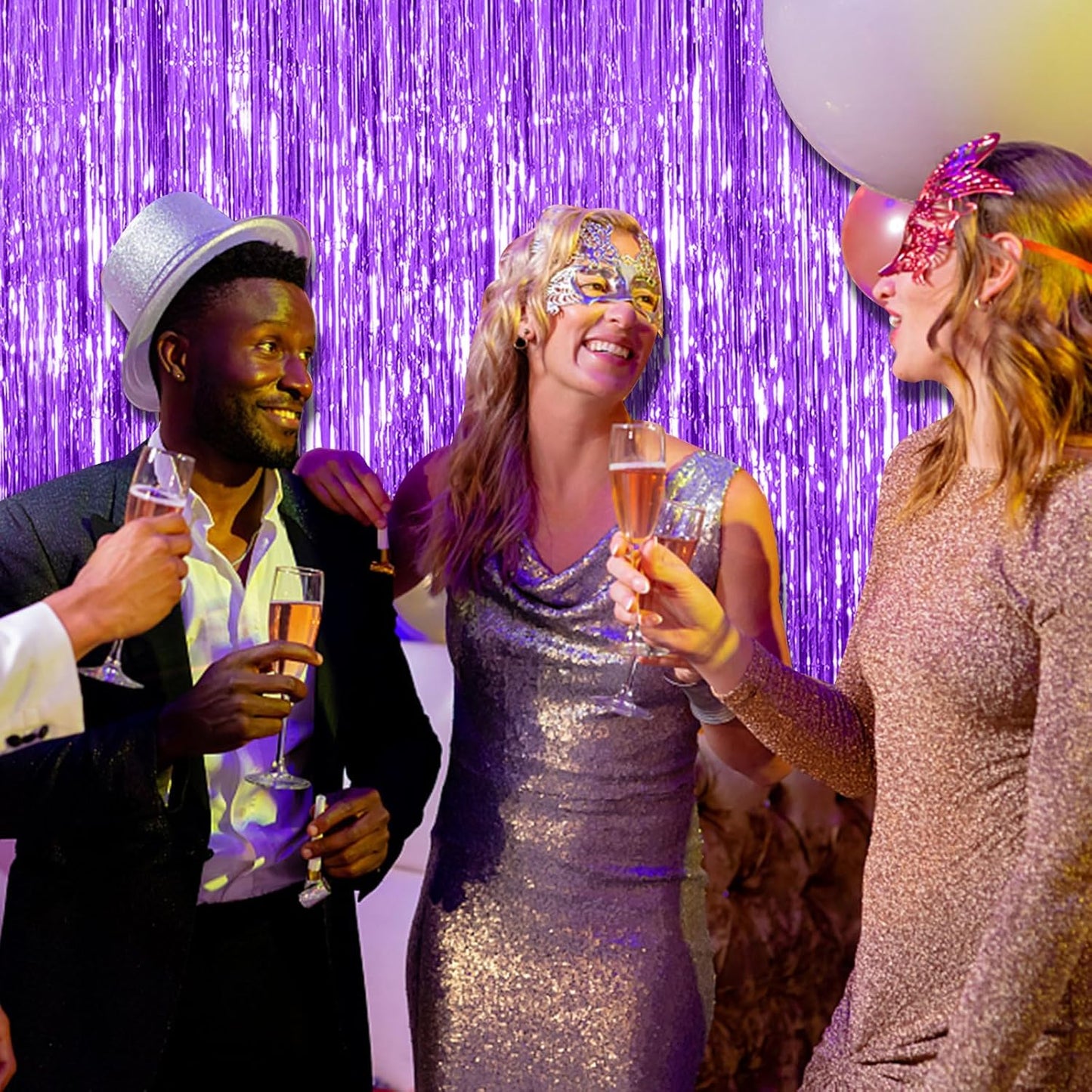 5 Pack Foil Curtain Backdrop Purple Metallic Tinsel Foil Fringe Curtains Photo Booth Props for Birthday Wedding Engagement Baby Shower Bachelorette Christmas Holiday Celebration Party Decorations