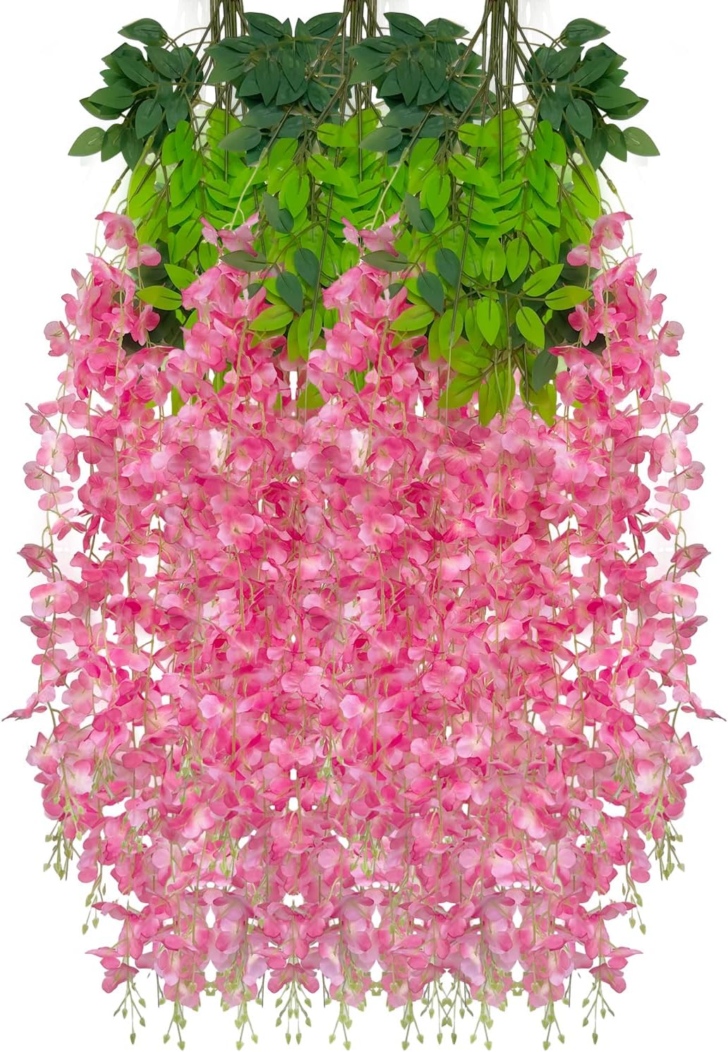 12 Pack Dark Pink Wisteria Hanging Flowers Garland, 3.77 Feet Artificial Flower Vines, Fake Wisteria, Artificial Vines Hanging Garland for Backdrop Outdoor Yard Garden Decor
