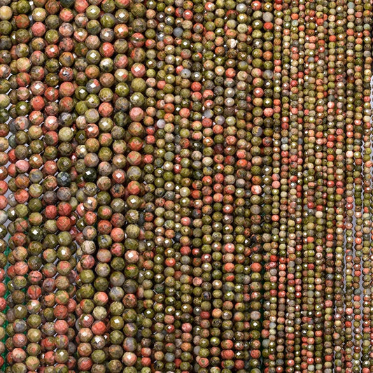 Song Xi 180pcs 2mm Natural Unakite Gemstone Beads Faceted Round Loose Stone Beads for Jewelry Making