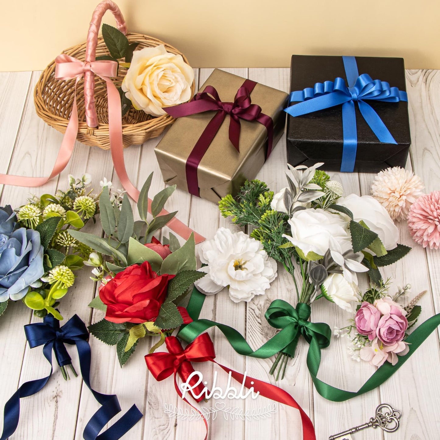 Ribbli Red Satin Ribbon 5/8 inch x Continuous 25 Yards,Double Faced Satin Use for Craft, Gift Wrapping, Christmas Ornaments, Hair Bows, Bouquet Bows