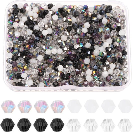 PATIKIL 1000pcs 3mm Bicone Glass Crystal Beads, Faceted Glass Spacer Beads with Box for Jewelry Making Bracelet Necklace Earrings DIY Suncatcher Craft, Mix Color