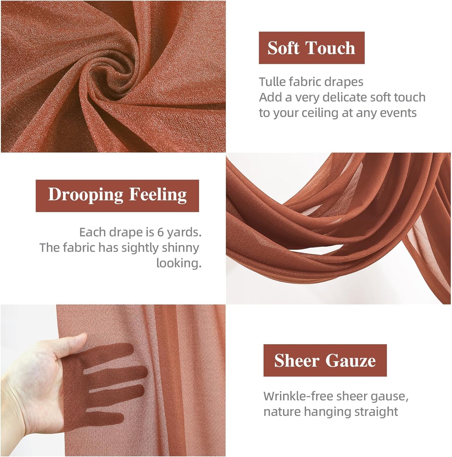 Wedding Arch Draping Fabric, 1 Panel 28" x 19Ft Terracotta Wedding Arch Drapes Sheer Backdrop Curtain for Wedding Ceremony Party Ceiling Decor