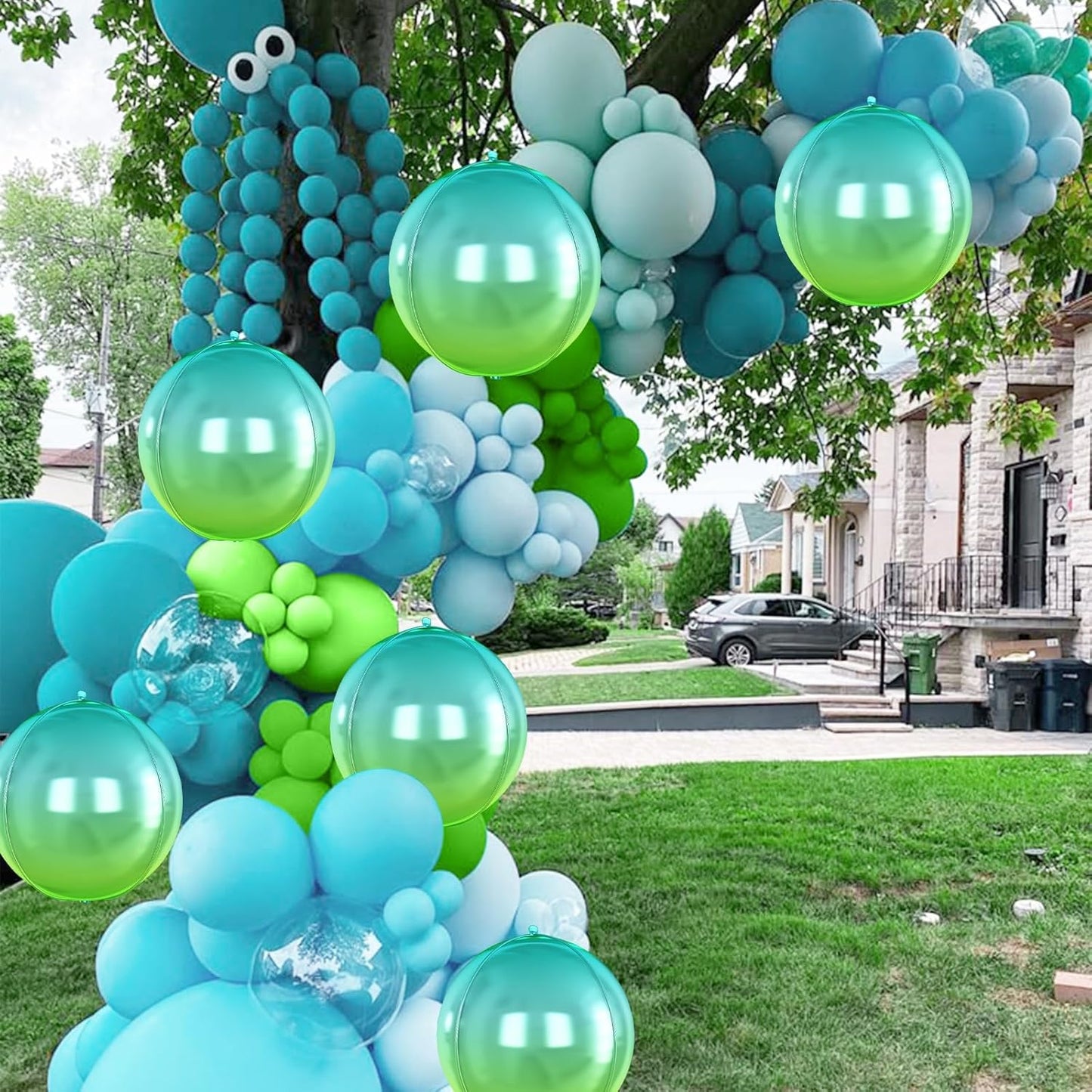 6Pcs Gradient Blue Round Foil Balloons,Giant 4D Round Ball Balloon,22 Inch Blue Balloons for Birthday Wedding Graduation Prom Party Decorations