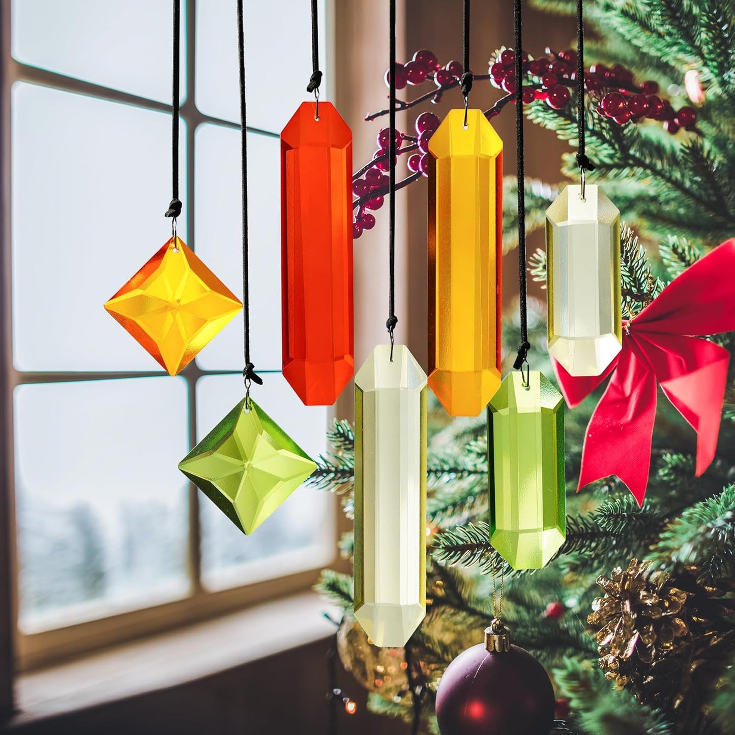 Set of 7 Colorful Crystal Ornaments for Window Hanging, Crystal Prisms Icicle Ornaments, Stained Gass Art Suncatcher for Indoor Window for Women