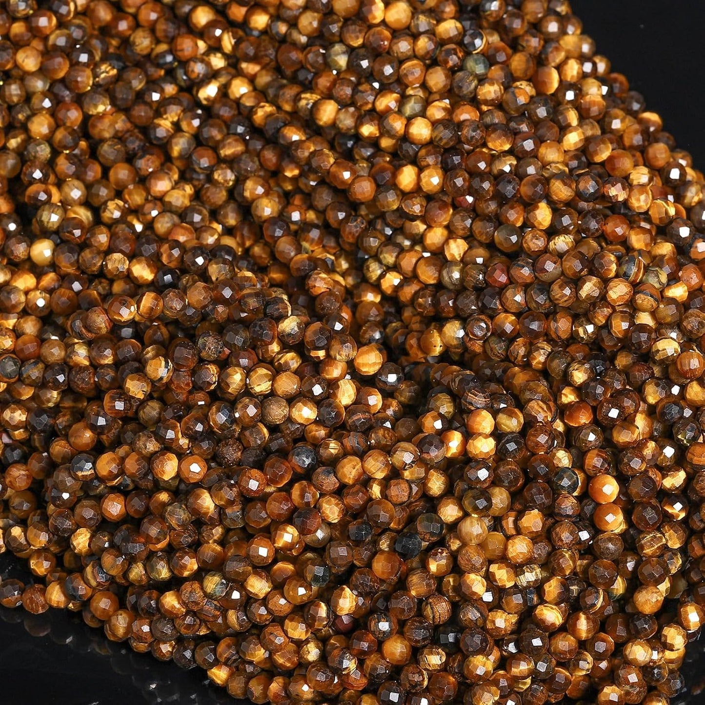 Song Xi 120pcs 3mm Natural Yellow Tiger Eye Gemstone Beads Faceted Round Loose Stone Beads for Jewelry Making