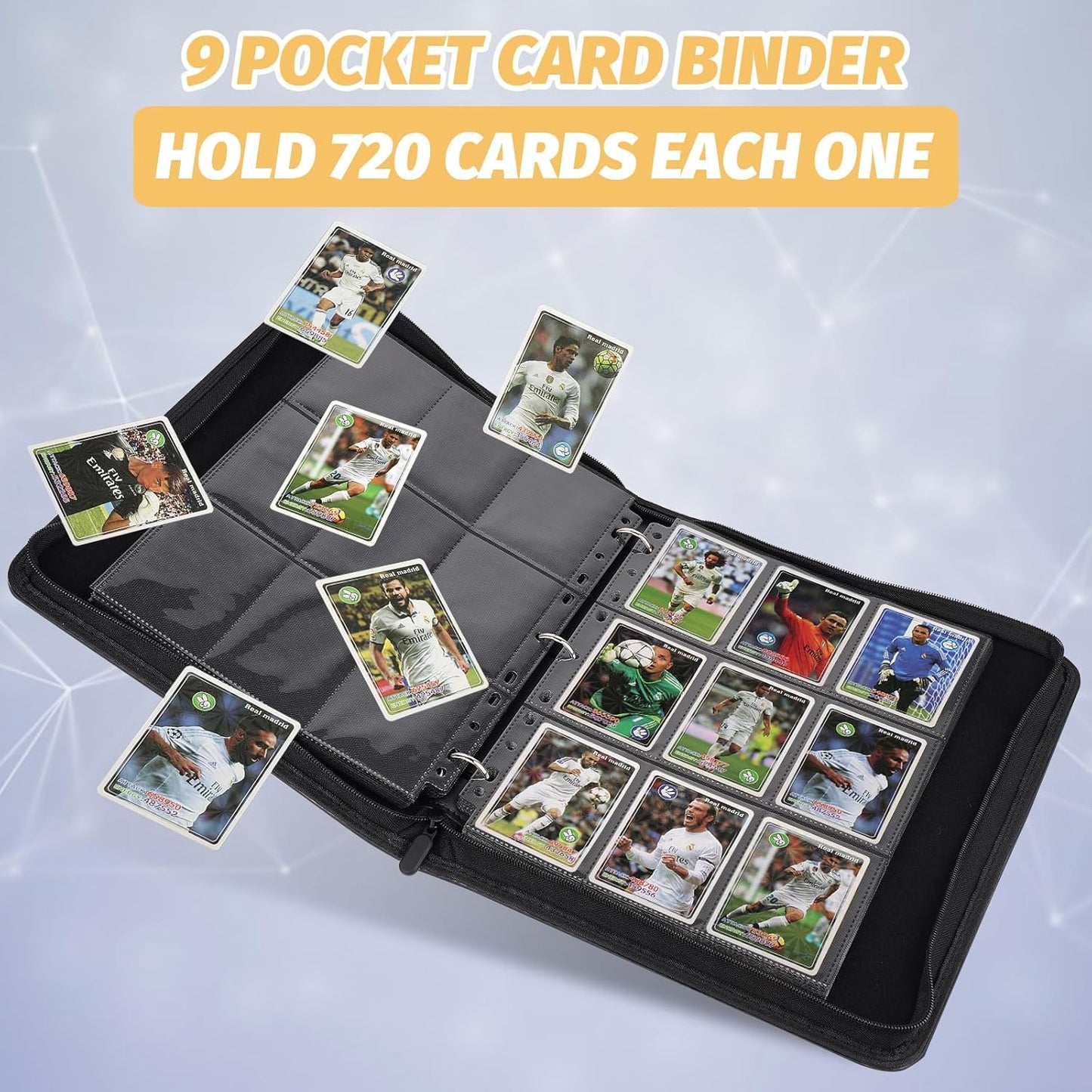 Trading Card Binder, 720 Pockets Card Binder, 9-Poccket Sided Pocket Sports Card Binder, Premium Card Binders Compatible with MTG, TCG, Baseball Cards(Dimond Blue)