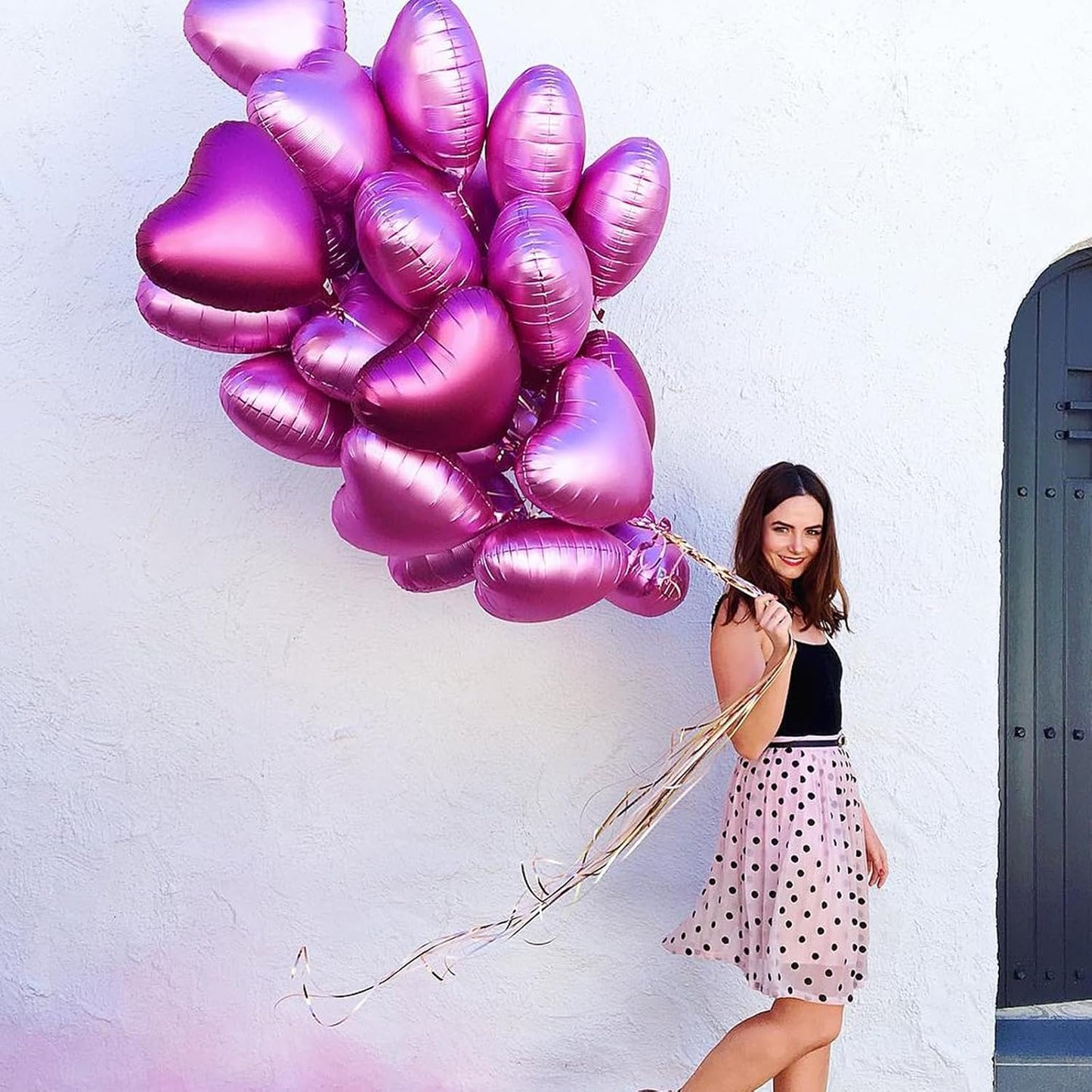 Biapian Pink Foil Heart Balloons, 10PCS Pink Heart Shape Balloons Valentines Balloons, 18inch Pink Foil Balloon for Helium Birthday Decorations for Girls Women for Valentines Day, Wedding, Baby Shower