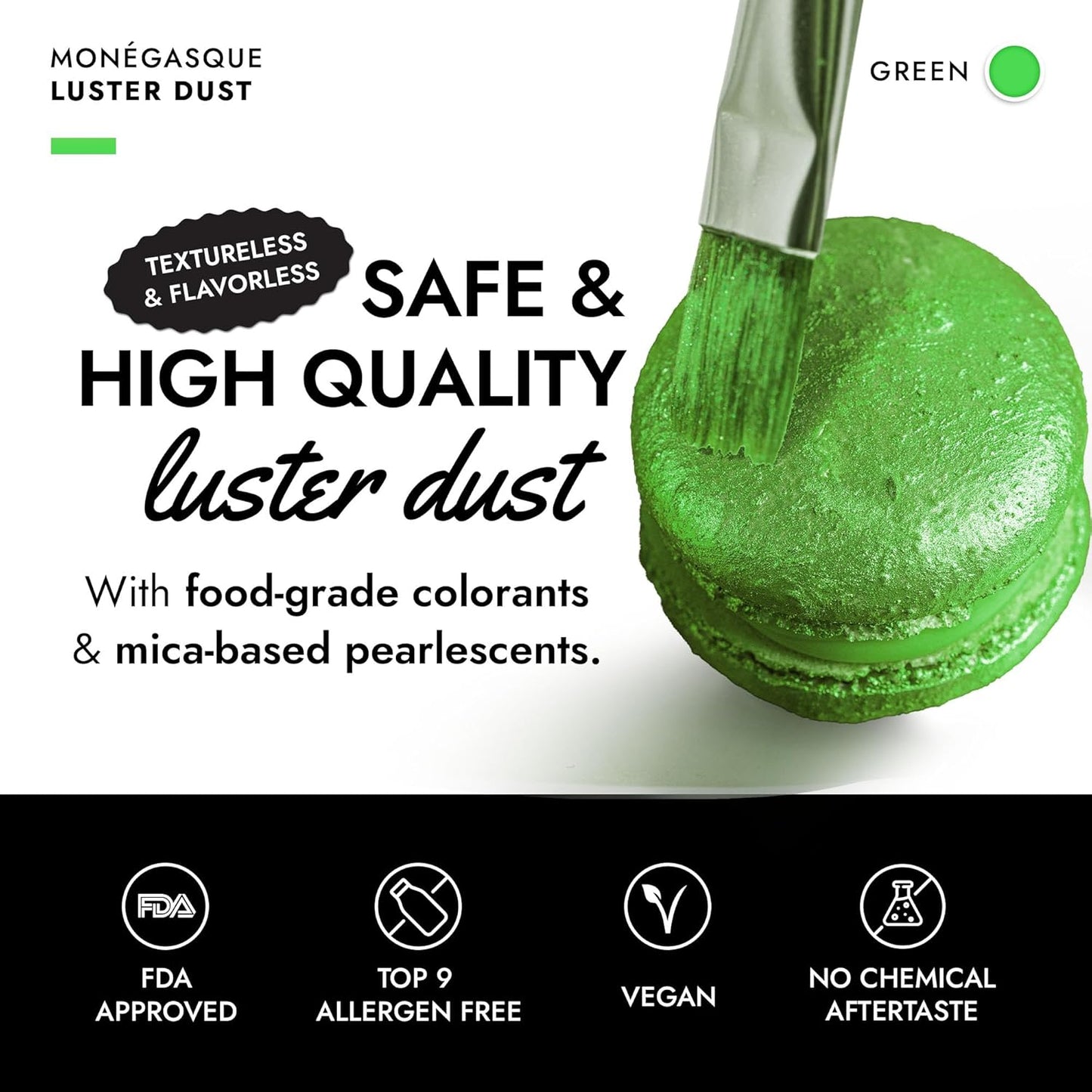 MONÉGASQUE Green Edible Glitter for Drinks 7g – Edible Glitter for Cakes & Cocktails – Green Luster Dust for Drinks – Halloween Drink & Cake Decorations Dust Powder Spray – Cocktail & Drink Shimmer