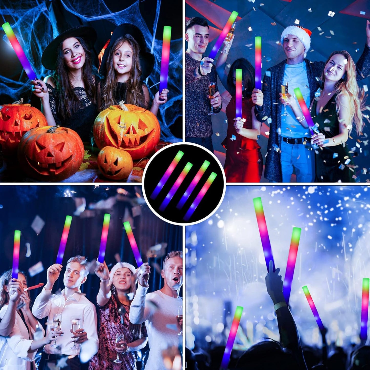 Glow Sticks Bulk - 100 Pcs LED Foam Sticks Glow in the Dark Party Supplies with 3 Modes Flashing Effect, Glow Batons Party Favors for Party Wedding Birthday Concert Halloween Christmas