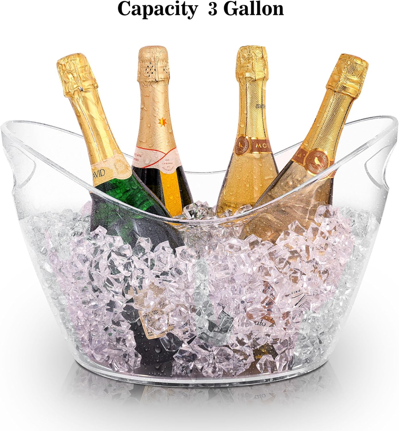 BARsics Large 3-Gallon Clear Plastic Ice Bucket, Beverage Tub for Parties (Pack of 2)