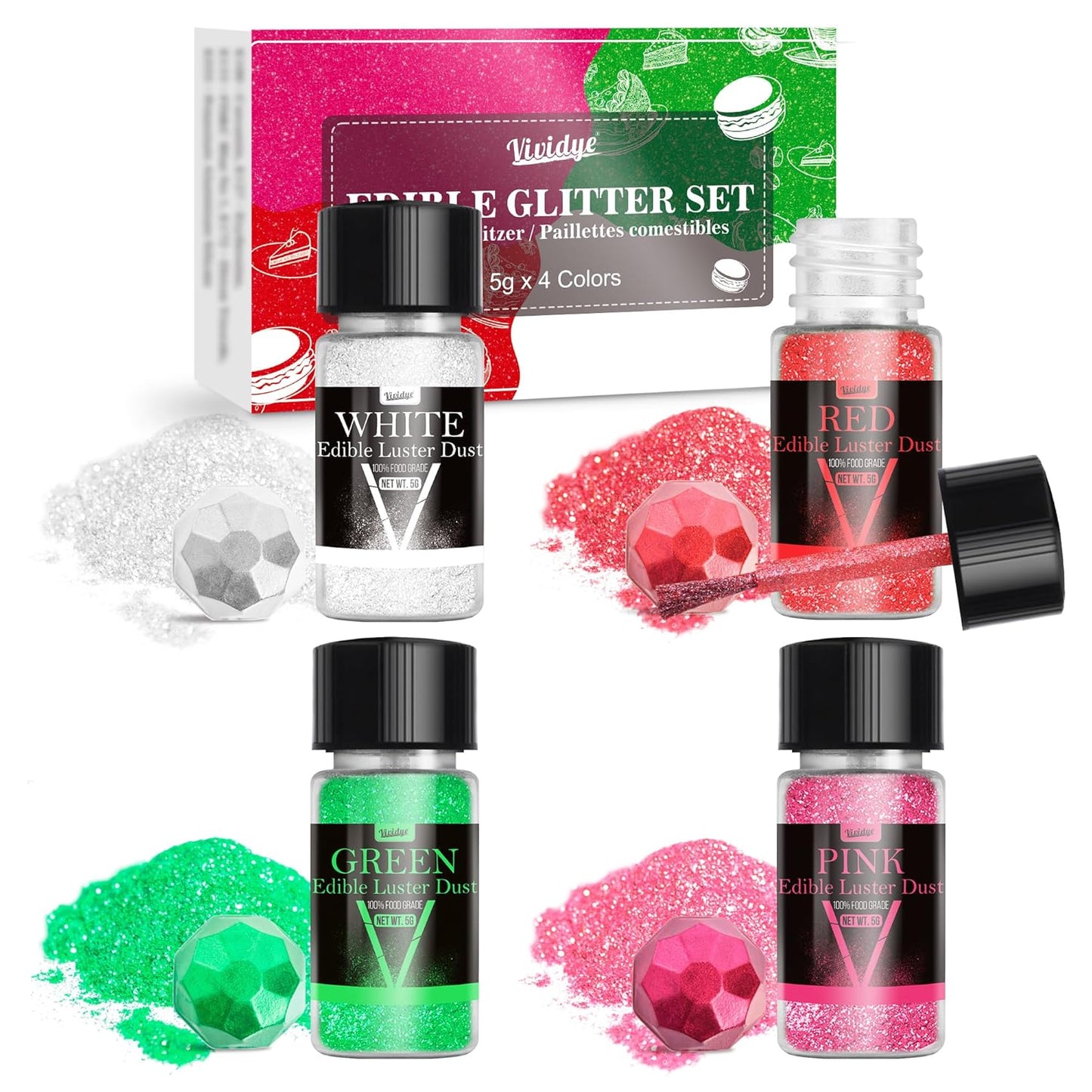 Edible Glitter - 4 Colors 5g/Bottle Halloween Luster Dust Edible Set, Food Grade Edible Glitter for Drinks, Cocktails, Cupcakes, Cookies, Candy, Glimmer Sprinkle Powder for Party Foods, Baking, Beverage