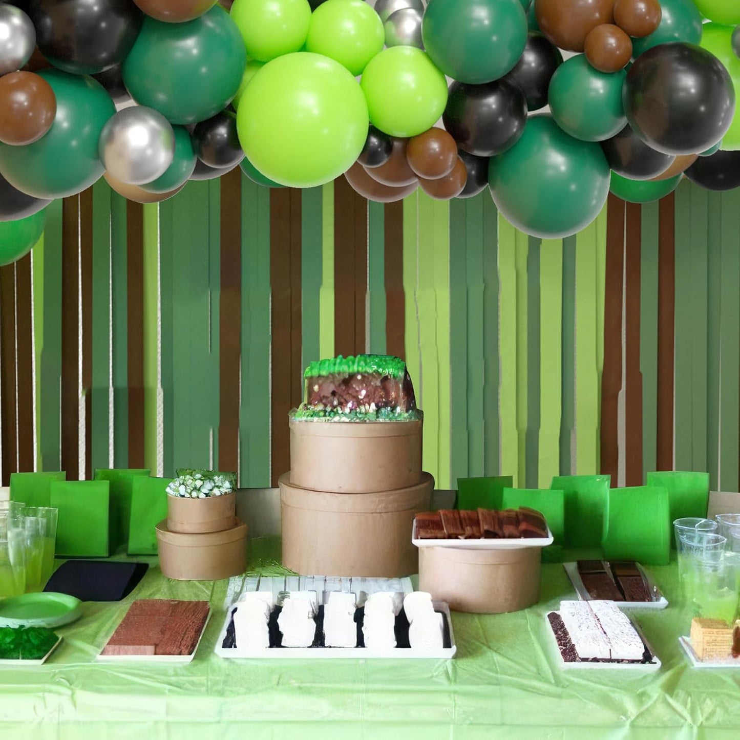 HYOWCH Video Game Party Supplies, 115Pcs Video Game Birthday Party Balloon Arch, Black Green Brown Balloon Garland Arch Decorations Birthday Backdrop