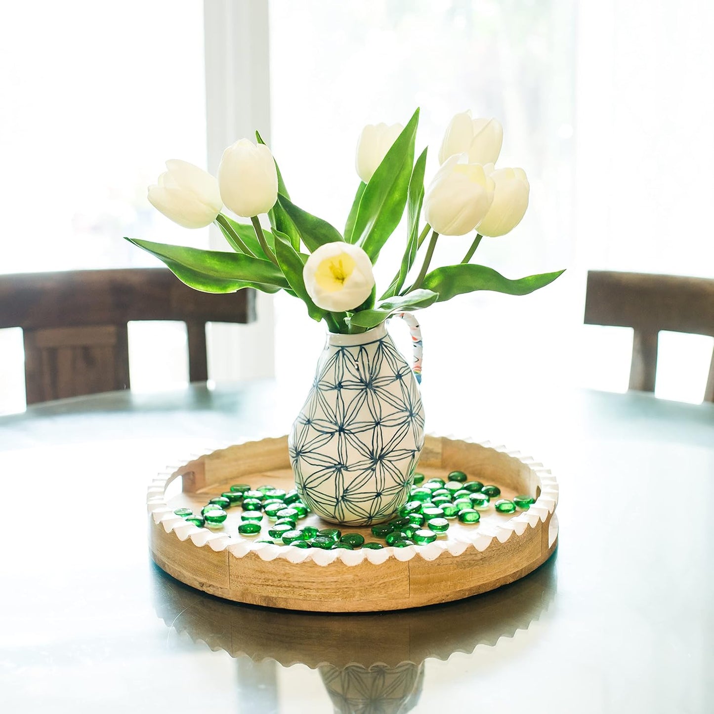 Galashield Flat Glass Marbles for Vases Green Glass Gems Beads Pebbles Vase Filler (5 LBS, Approx. 540 PCS)