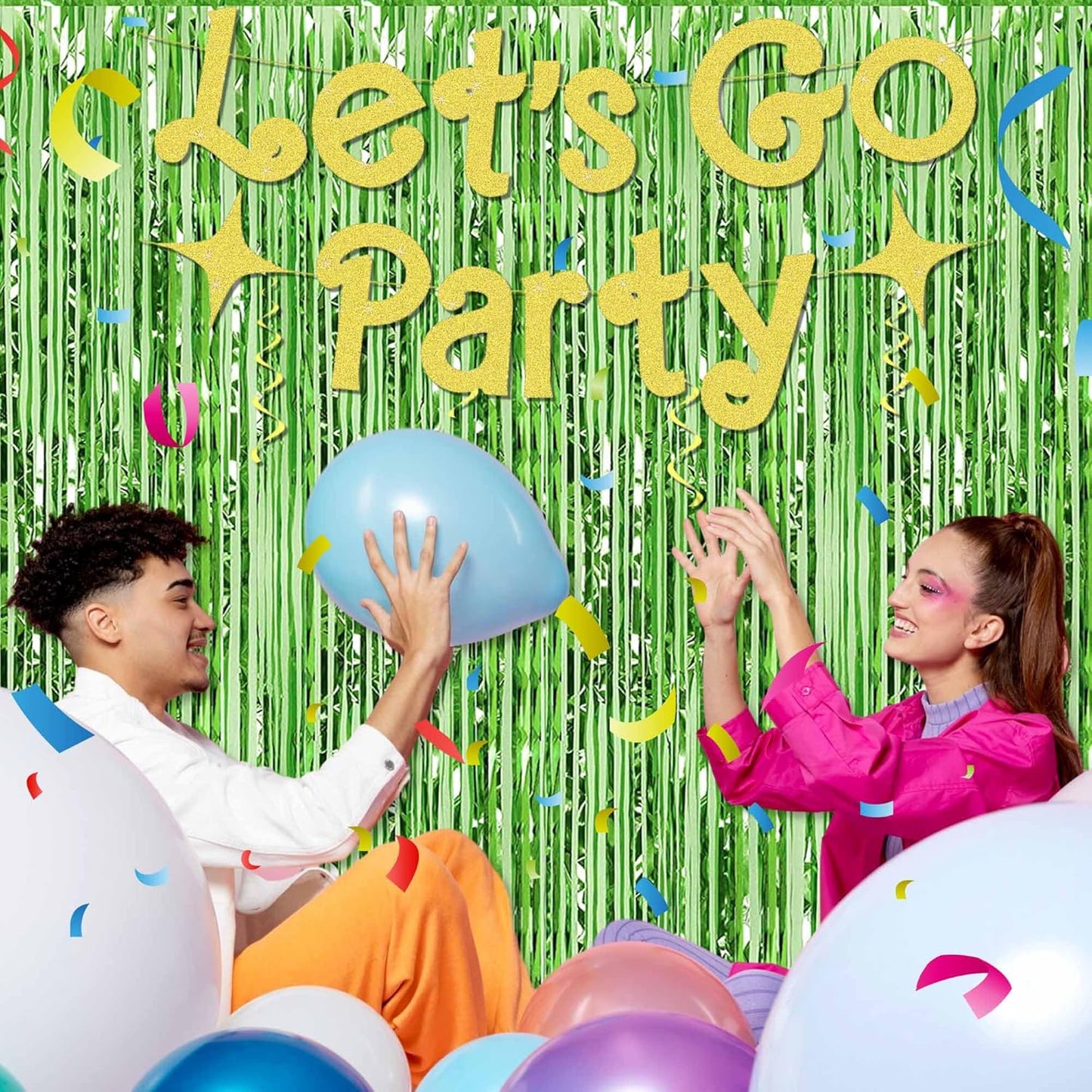 6 Pack Light Green Foil Fringe Curtains Backdrop, 3.28 x 8.2 Ft Metallic Streamers Tinsel Curtains Background for Photo Booth, Birthday, Weddings, Carnivals, Graduation, Themed Party Decorations