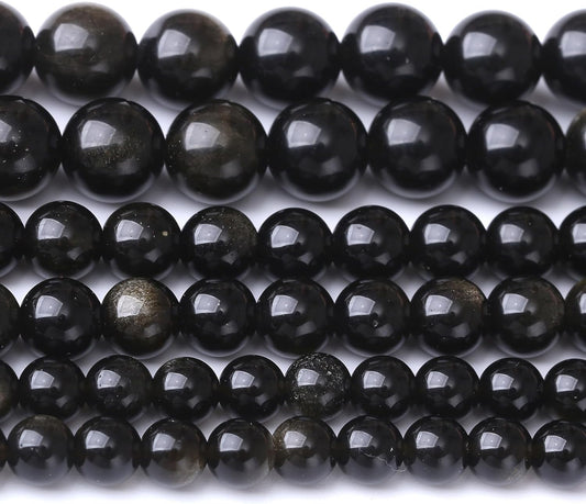 Gold Obsidian Stone Beads for Jewelry Making DIY Craft Gemstone Beads Kit (6mm, 60pcs) Cosmic Crystal Pebbles for Bracelets, Necklaces, Home Decor