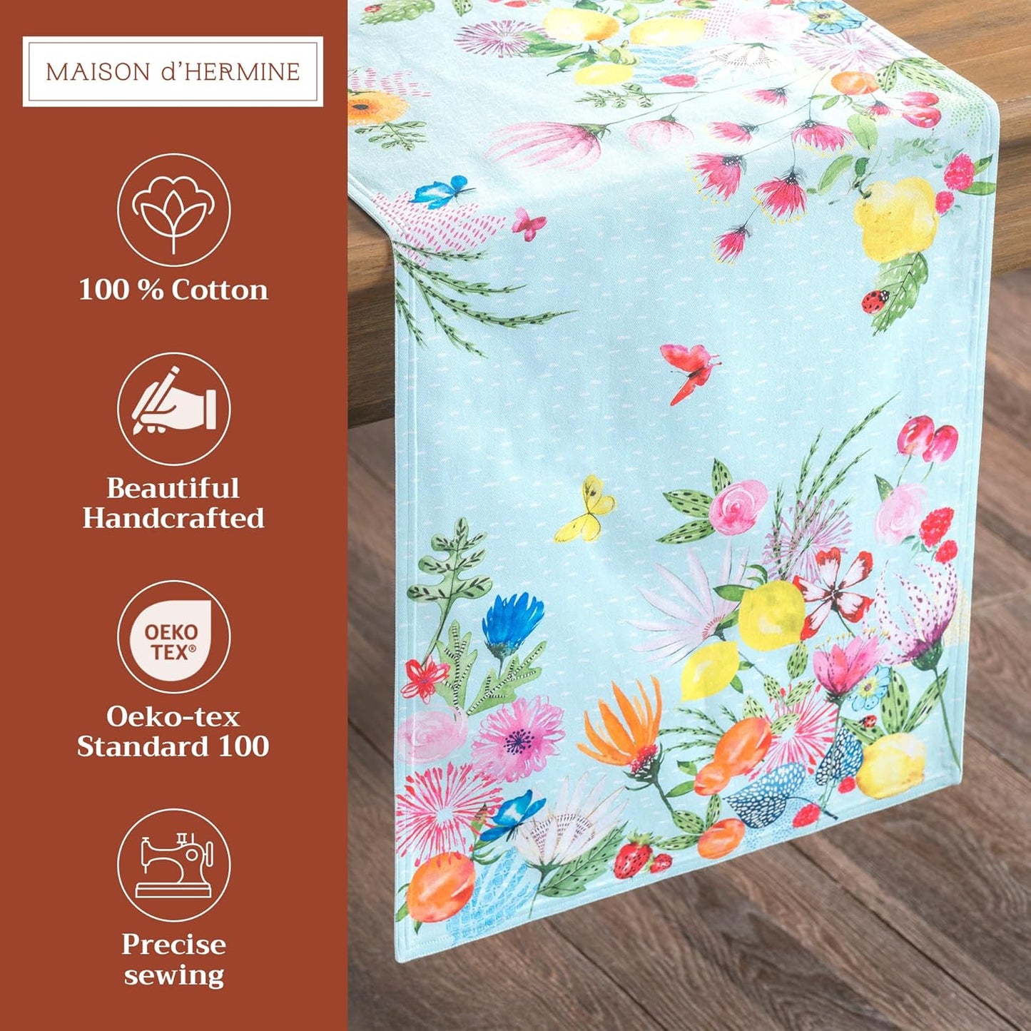 Maison d' Hermine Table Runner 100% Cotton Double Layer Table Runners 108 inches Long Decorative for Home Kitchen Dining Party Wedding Bridal Shower Spring Summer (Jardin D'Ete - Mint, 14.50" x 108")