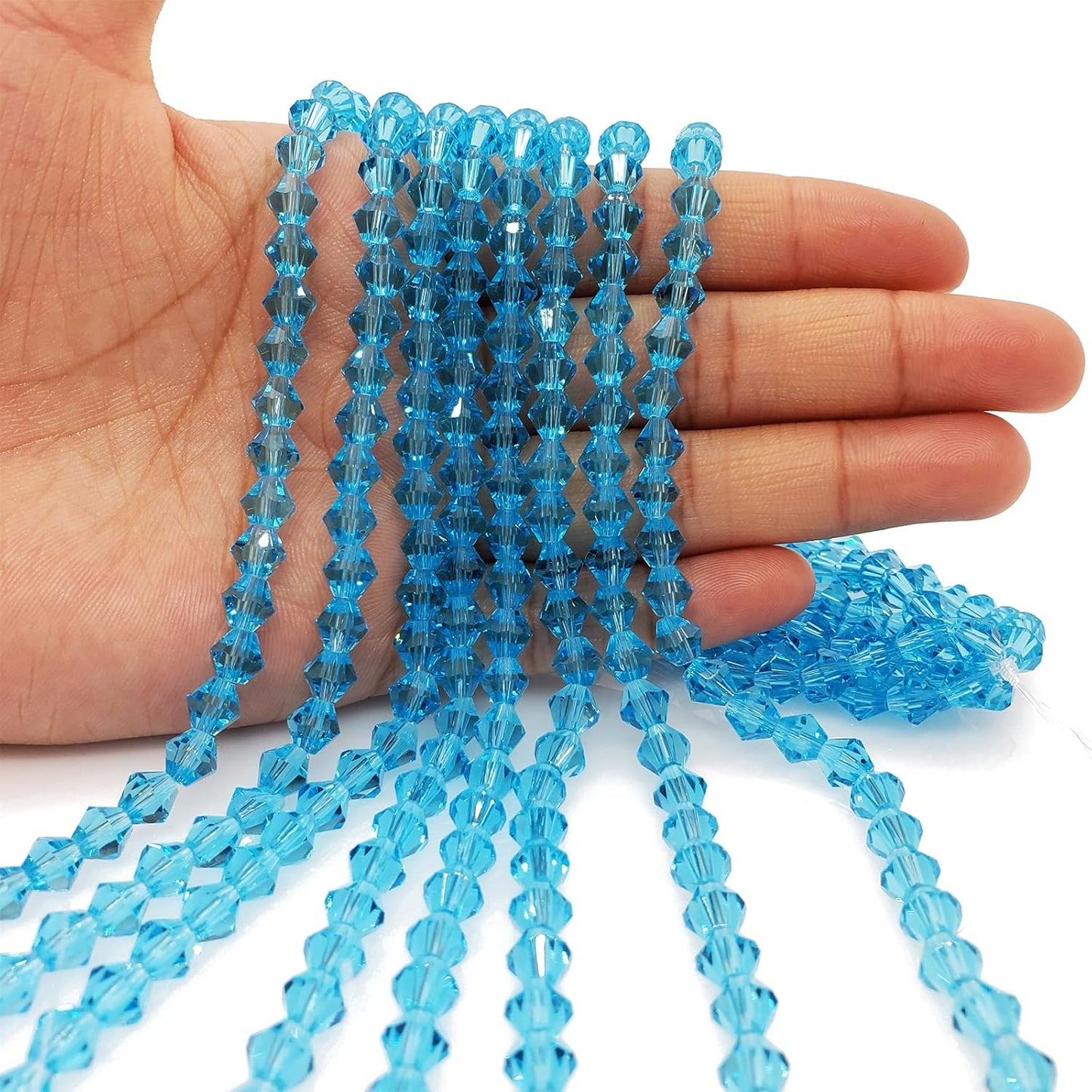 6mm Bicone 450Pcs Aquamarine Crystal Glass Beads Faceted Bicone Shape Crystal Glass Spacer Beads for Bracelet Necklace Decorative Hand Jewelry Making (Aquamarine, 6MM)