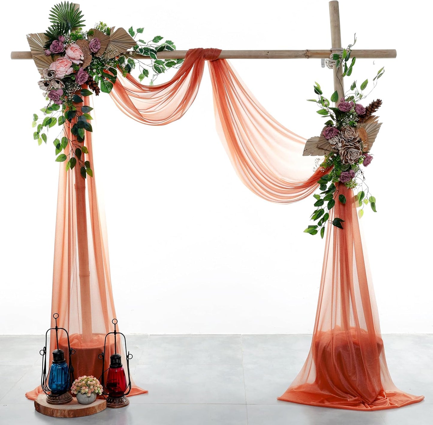 VDS Pack of 2 Panel (30 Inch X 40 Feet) Wedding Arch Draping Fabric Sheer Chiffon Fabric Drapery for Wedding Ceremony Reception Swag Backdrop Canopy Chuppah ARBO Altars Decoration (Terracotta)
