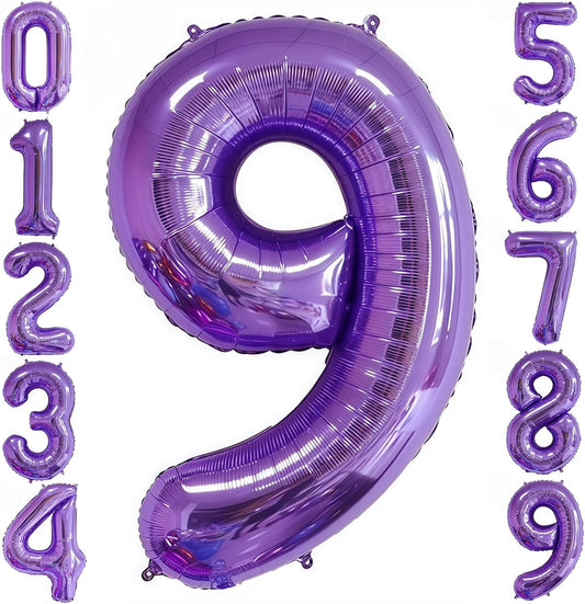 Purple 9 Balloon Number,40 Inch Number 9 Balloon Big Purple 9 Foil Mylar Helium Balloon for Birthday Party Decorations