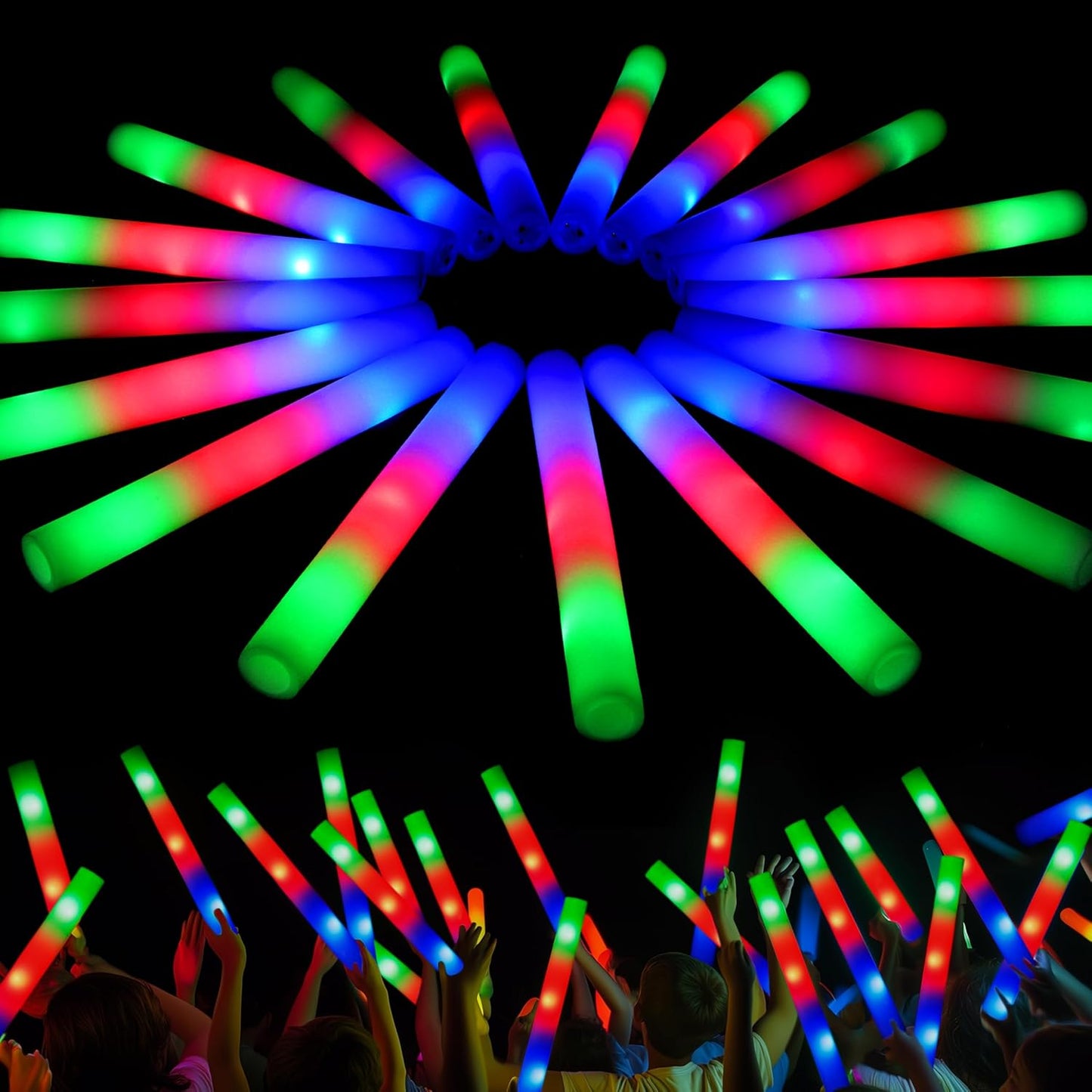 JOYIN 100 PCS LED Light Up Foam Sticks, Glow Sticks Party Favors Bulk with 3 Modes Color Flashing Glow Party Supplies for Halloween, Spooky Celebrations, Wedding, Camping, Birthday, Raves, Carnival