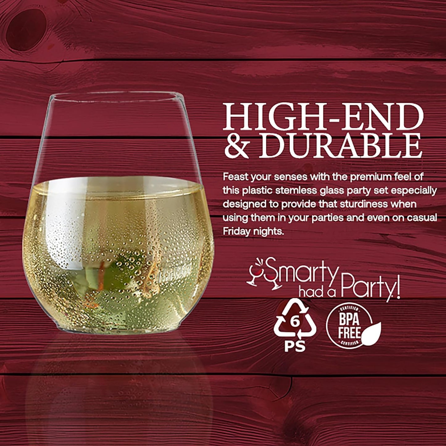 Smarty Had A Party 4 oz Clear Stemless Plastic Mini Goblets, Unbreakable Disposable Wine Goblets for Weddings, Parties, and Events, Bulk Drinkware for Celebrations (80 Count)