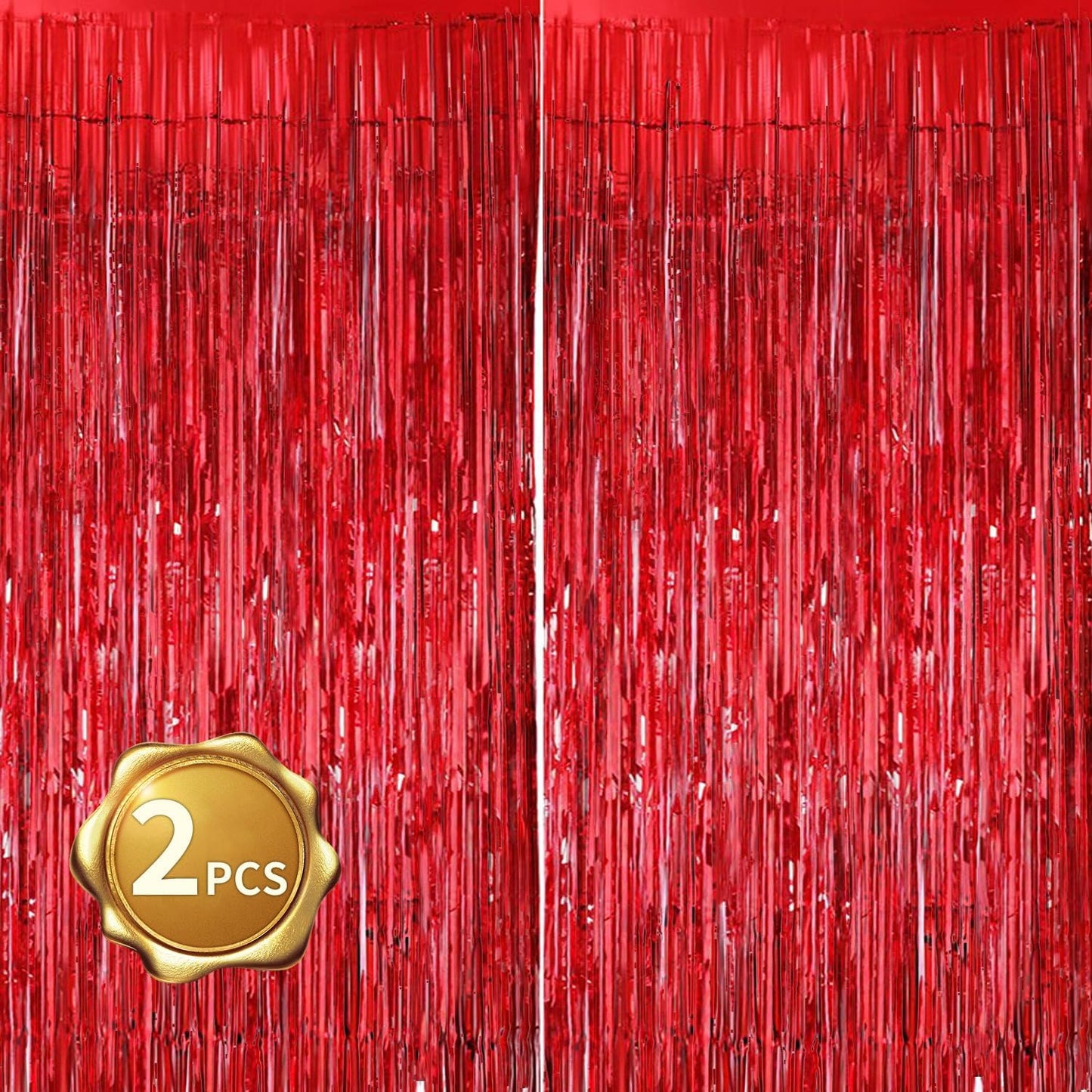 BEISHIDA 2 Pcs Red Door Streamers Tinsel Curtain Party Streamers Backdrop Fringe Foil Wall Background for Birthday Valentine's Day Christmas Wedding Party Decoration(3.28 ft x 6.56 ft)
