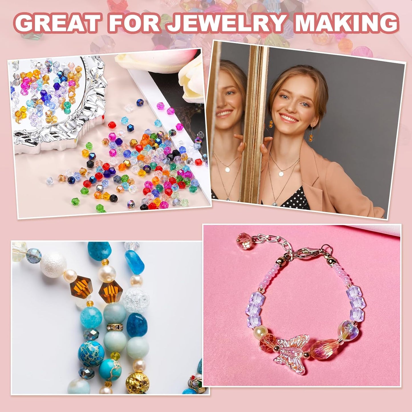 PATIKIL 1000pcs 3mm Bicone Glass Crystal Beads, Faceted Glass Spacer Beads with Box for Jewelry Making Bracelet Necklace Earrings DIY Suncatcher Craft, Colorful White AB