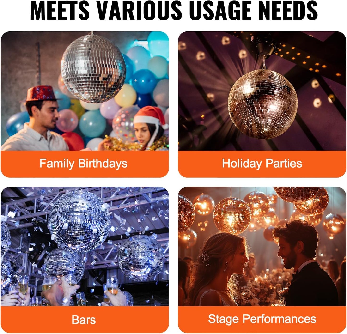 VEVOR Mirror Disco Ball, Large 20 Inch Party Mirror Ball with Hanging Ring, Lightning Disco Ball Party Decorations, Ideal for DJ Club, Stage, Wedding, Birthday, Christmas, New Years Celebration